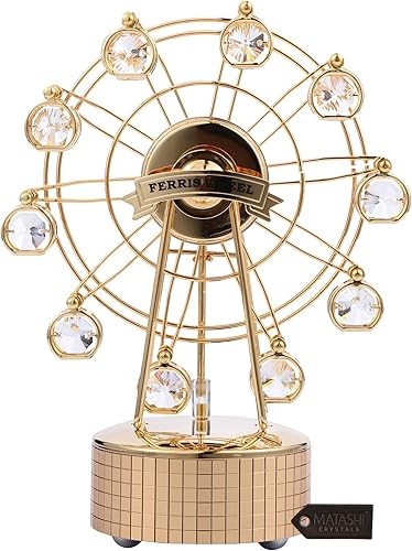 Matashi Caja de música chapada en oro de 24 quilates con figura de noria con tachuelas de cristal, regalo para músico, día de la madre, Navidad, día