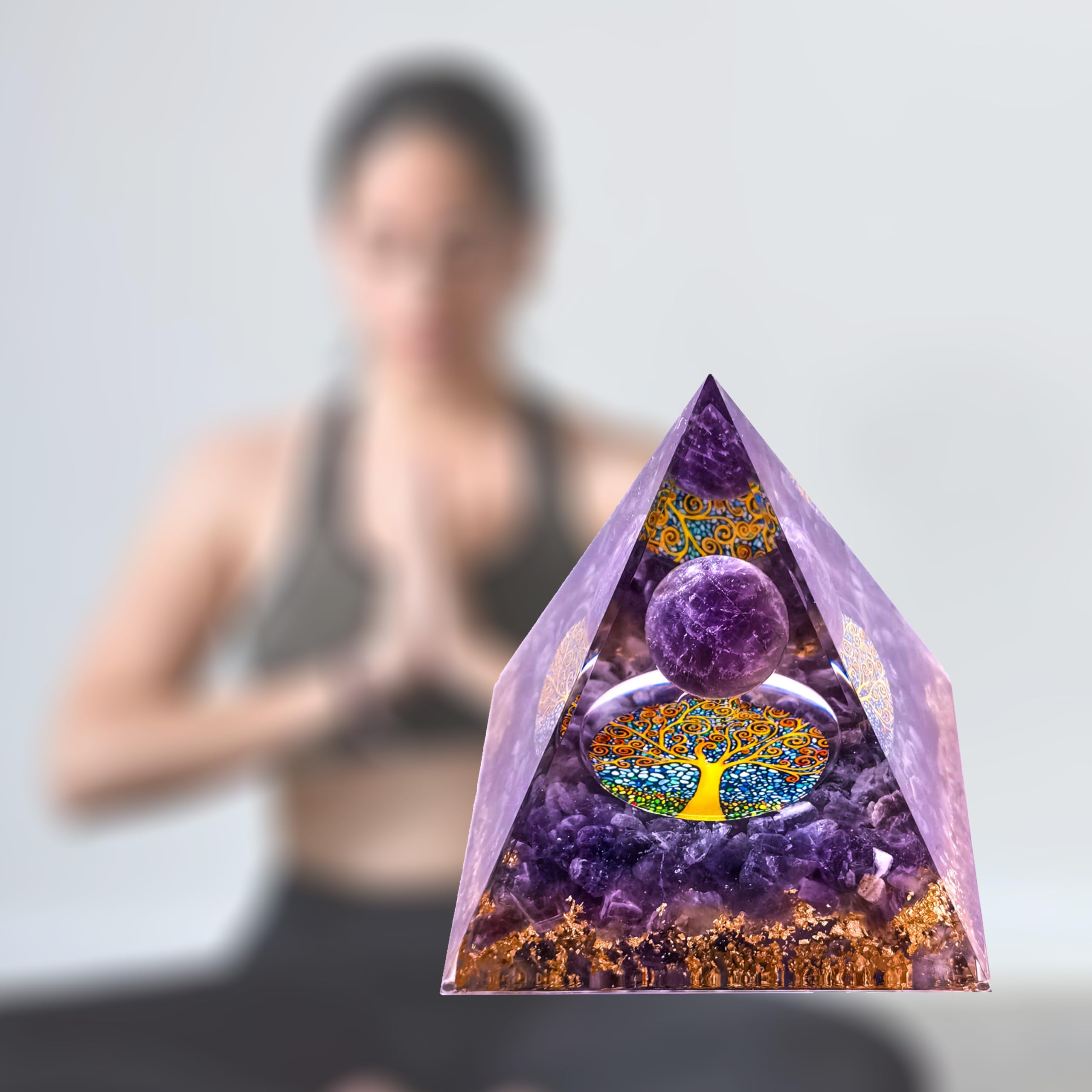 VNSTKWW Moonstone Crystal Orgone Pyramid Ogan Crystal Energy Tower Nature Reiki Chakra Crushed Stone Jewelry Flower of Life Crystal Orgonite Pyramid Healing Chakra Pyramid (violet) - Image 4