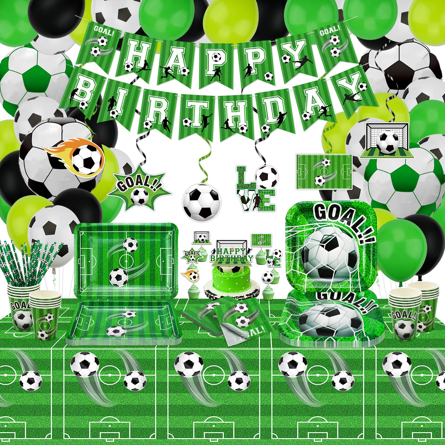 Kit Completo Decorazioni Festa Calcio - Piatti, Bicchieri, Tovaglioli, Tovaglia E Bandiera - Tema Calcetto - Foto 2