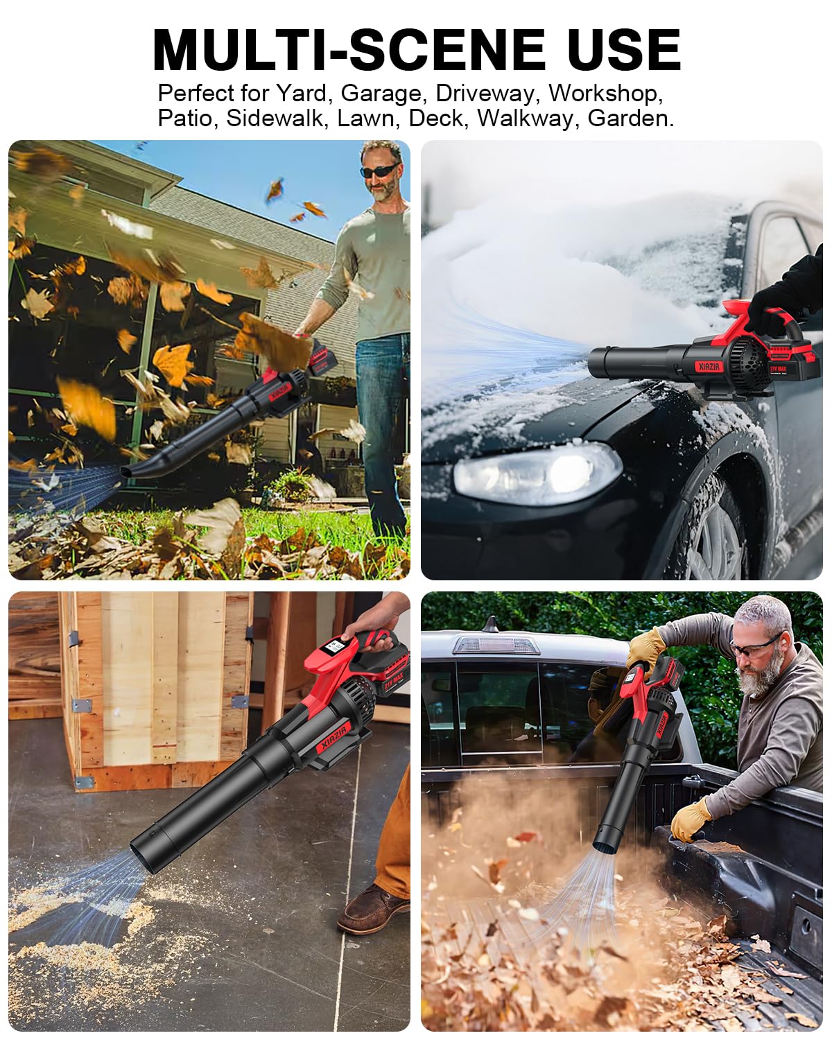 Laubbläser akku, Elektrischer Laubbläser mit 2 x 4AH 21V Akku und Ladegerät, mit LCD-Display,3 Geschwindigkeitsstufen, Akku-Gebläse für Rasenpflege, Beseitigung von Laub/Schlamm/Schnee/Autostaub