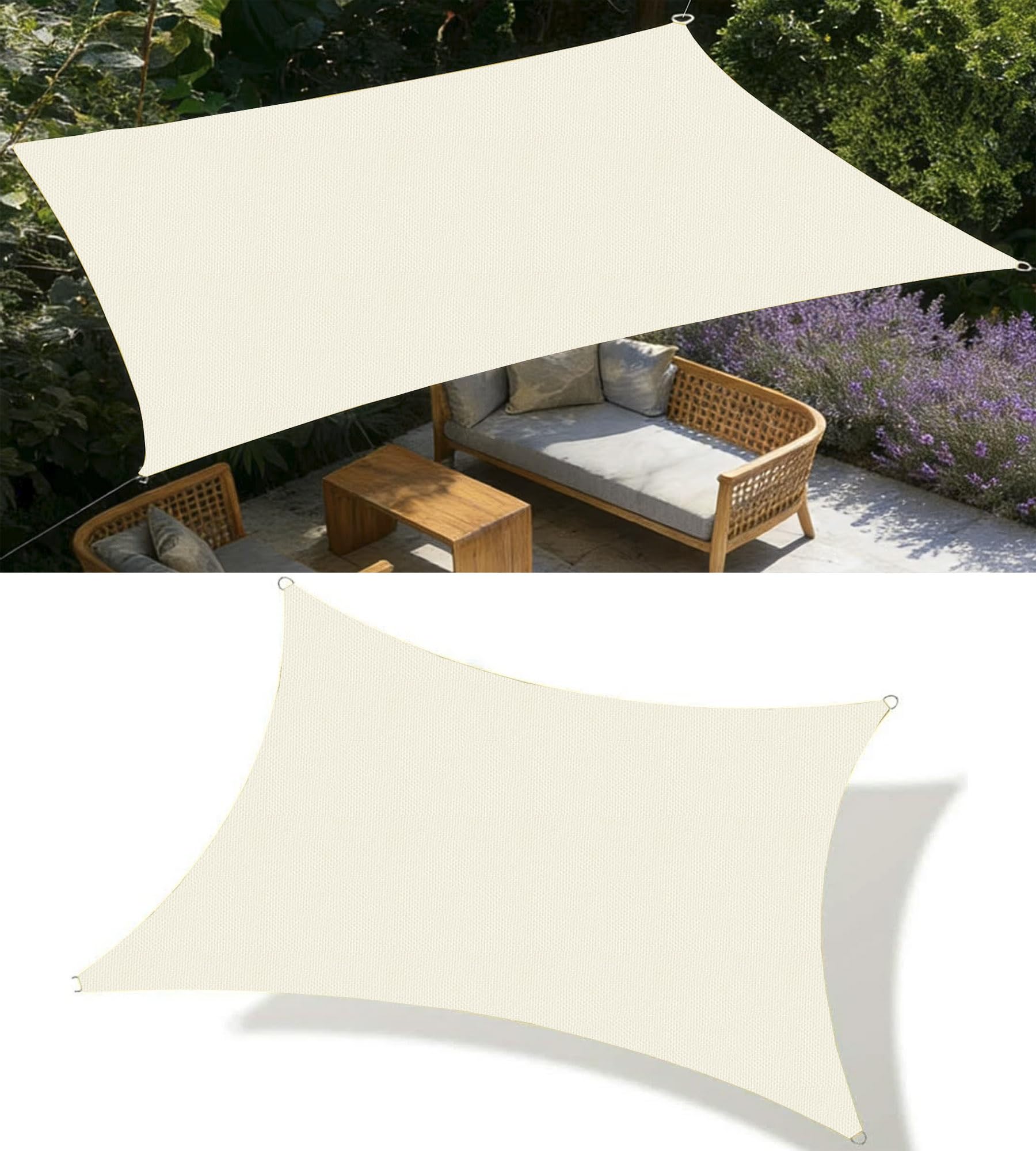 Telo Ombreggiante Rectangular 2x3M Tenda a Vela Impermeabile Vela ombreggiante Parasole Protezione Raggi UV Vela Ombreggiante per Terrazza Piscina Campeggio Posto Auto Coperto Crema