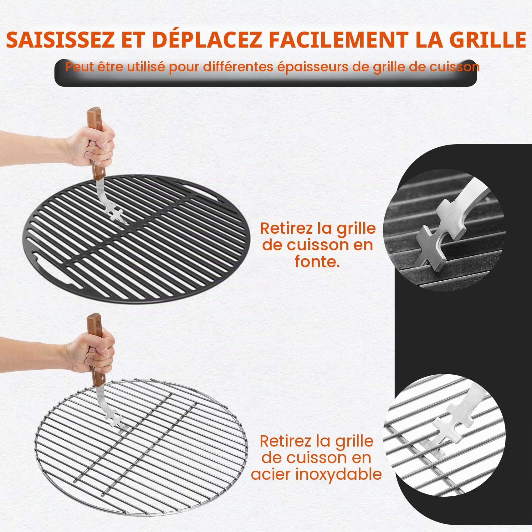 Onlyfire Leve à Grille de Barbecue en Acier Inoxydable - 2 Pièces - Ustensiles Universels pour BBQ