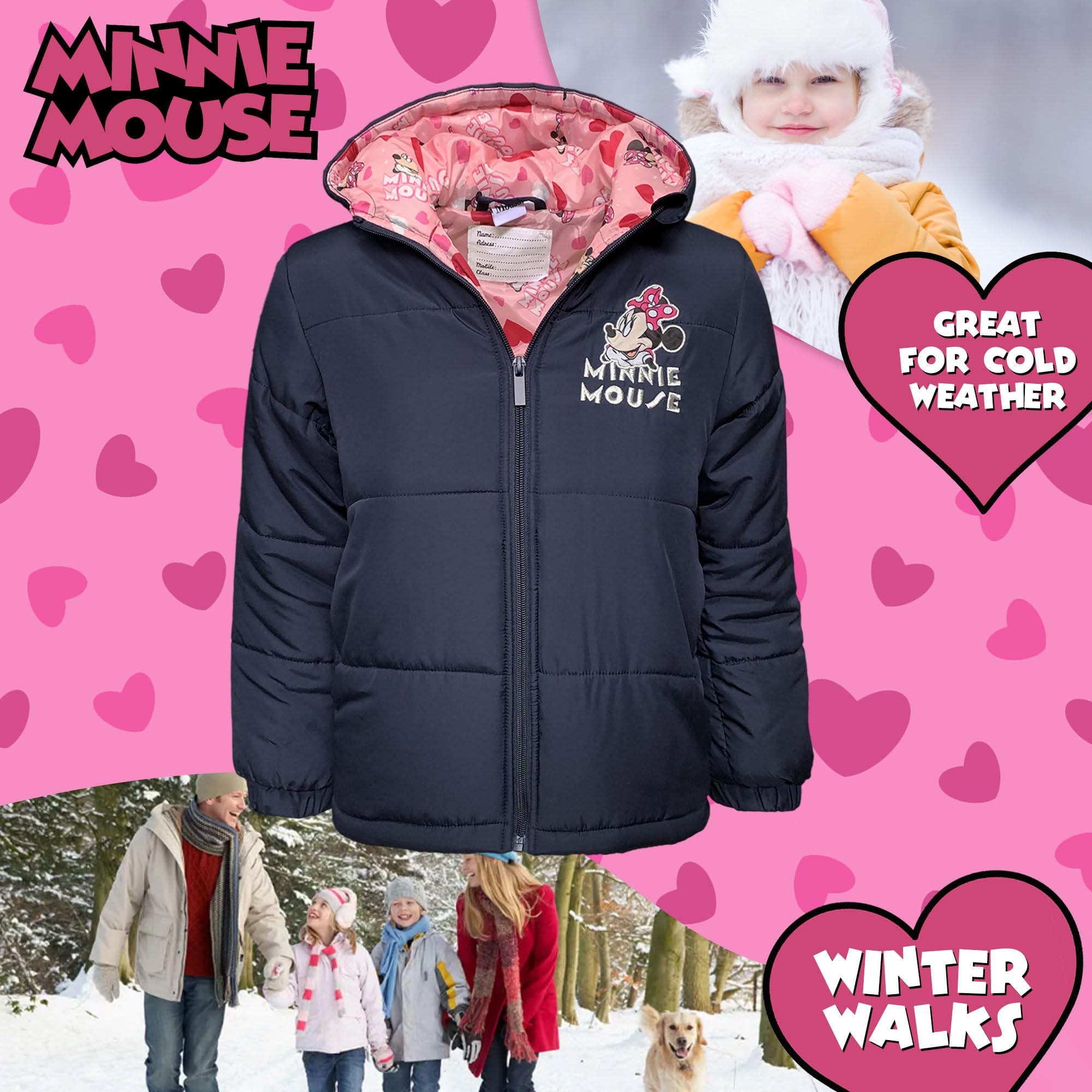Disney Kurtka dziecięca zimowa kurtka puchowa Minnie Mouse Wodoodporna 6261