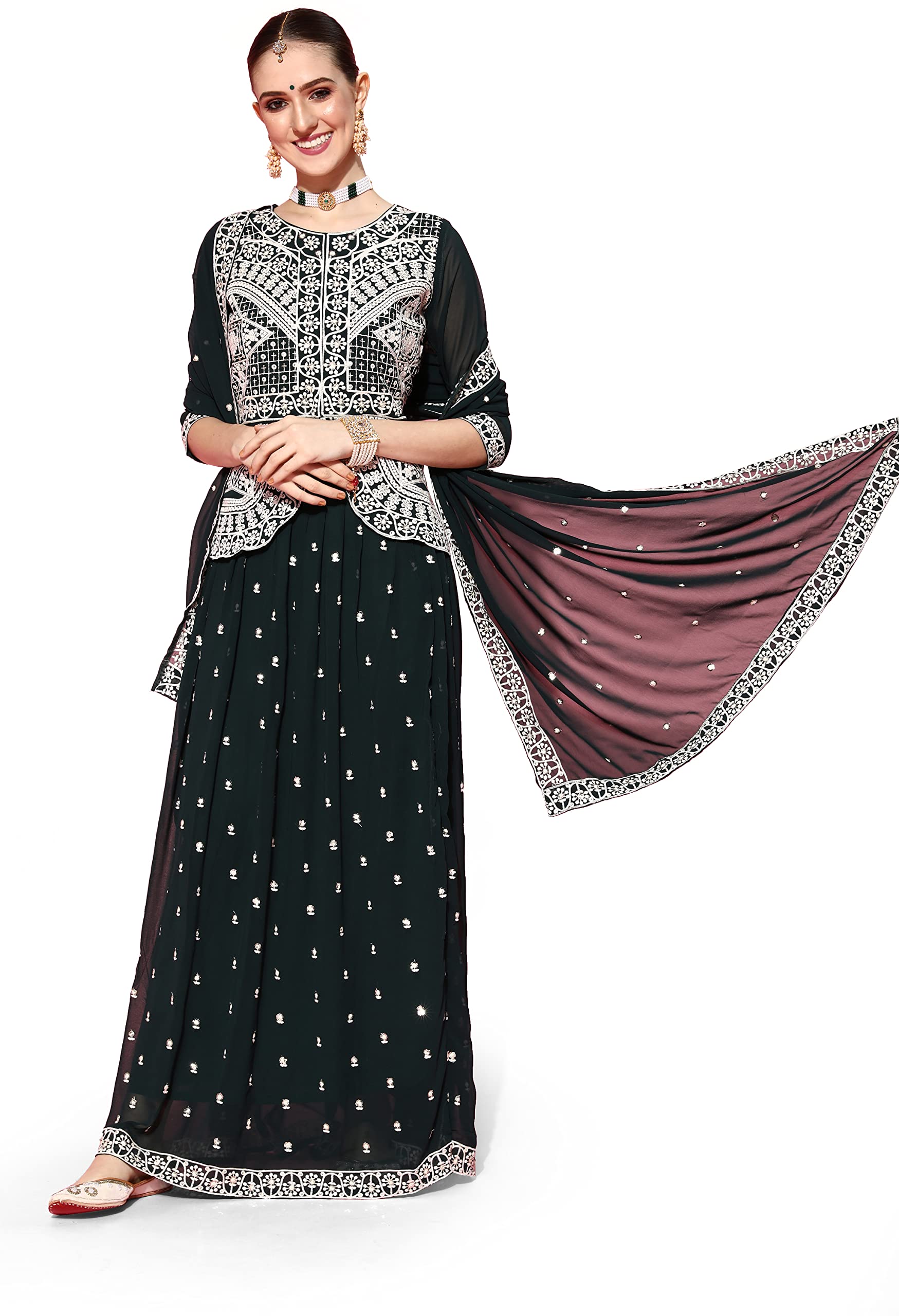 LYMI LABEL Floral Sequins Embroidered Readymade Flared Lehenga Choli with Dupatta