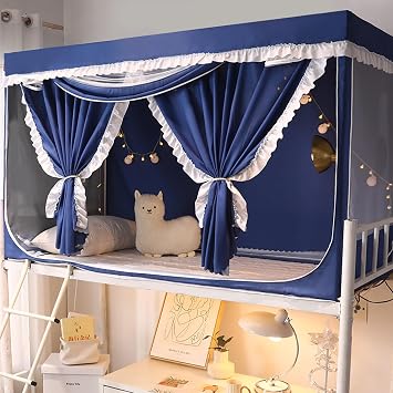 Bunk Bed Tents for Top Bunk Twin Size,Princess Style lace Dream Tents Breathable, Sleep Privacy Bed Spread Blackout Curtains for Junior Loft Bed College Students DormAzul,75" L x35 Wx35 H