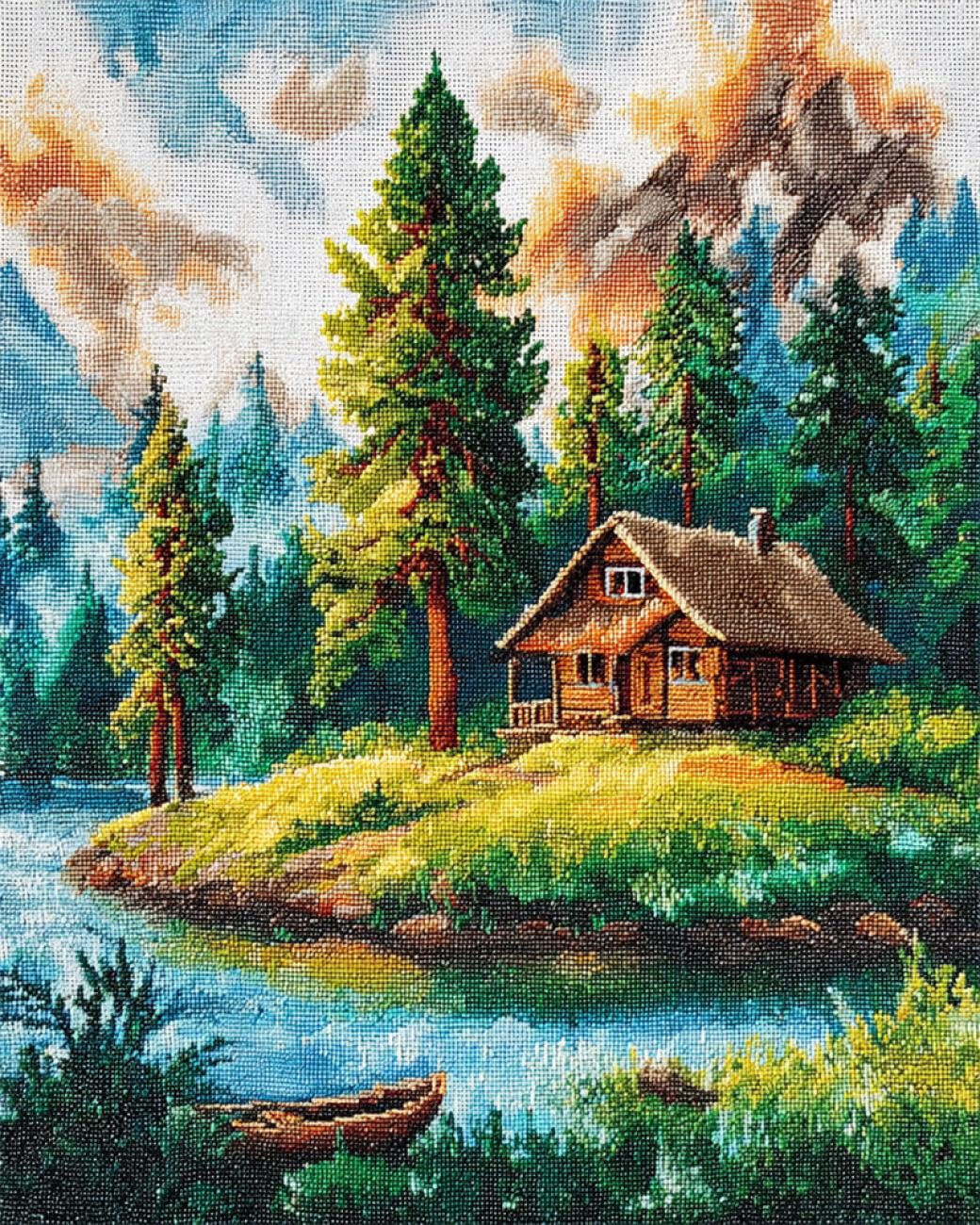 RKFLGEW DIY Embroidery Beads Set Forests Cabin 30x40cm