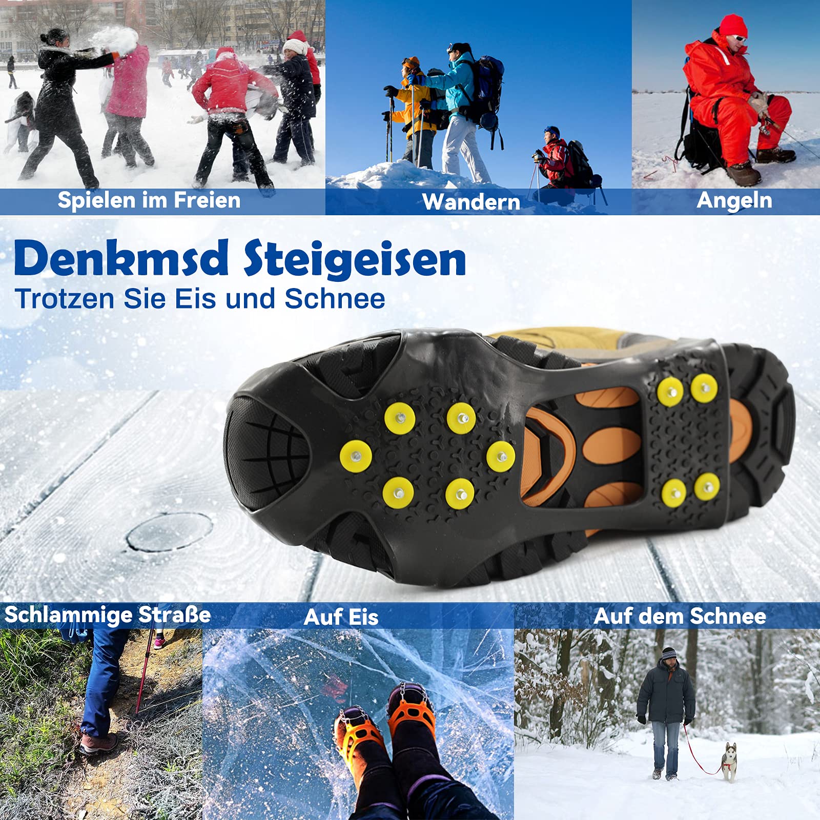 Picos para zapatos, crampones con 10 puntas, antideslizantes para zapatos, cadenas de nieve, para deportes al aire libre y montañismo