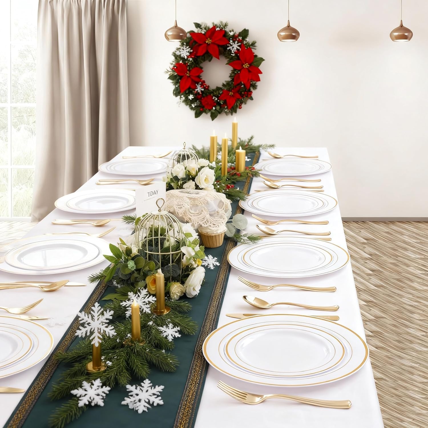 I00000 102 Pieces Gold Plastic Plates, Disposable Party Plates White Gold Rim, 51 Disposable Gold Dinner Plates 10.25 Inch and 51 Disposable Dessert Appetizer Elegant Fancy Wedding Plates 7.5 Inch - Image 6