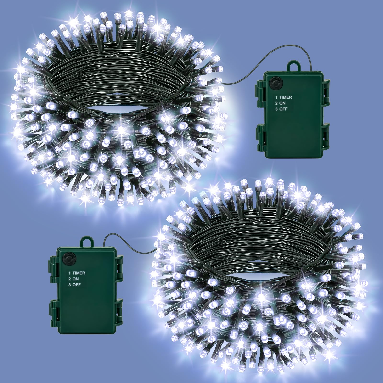 Fairy Lights Battery Operated 2Pack Total 12M 120LEDs Cool White Lights