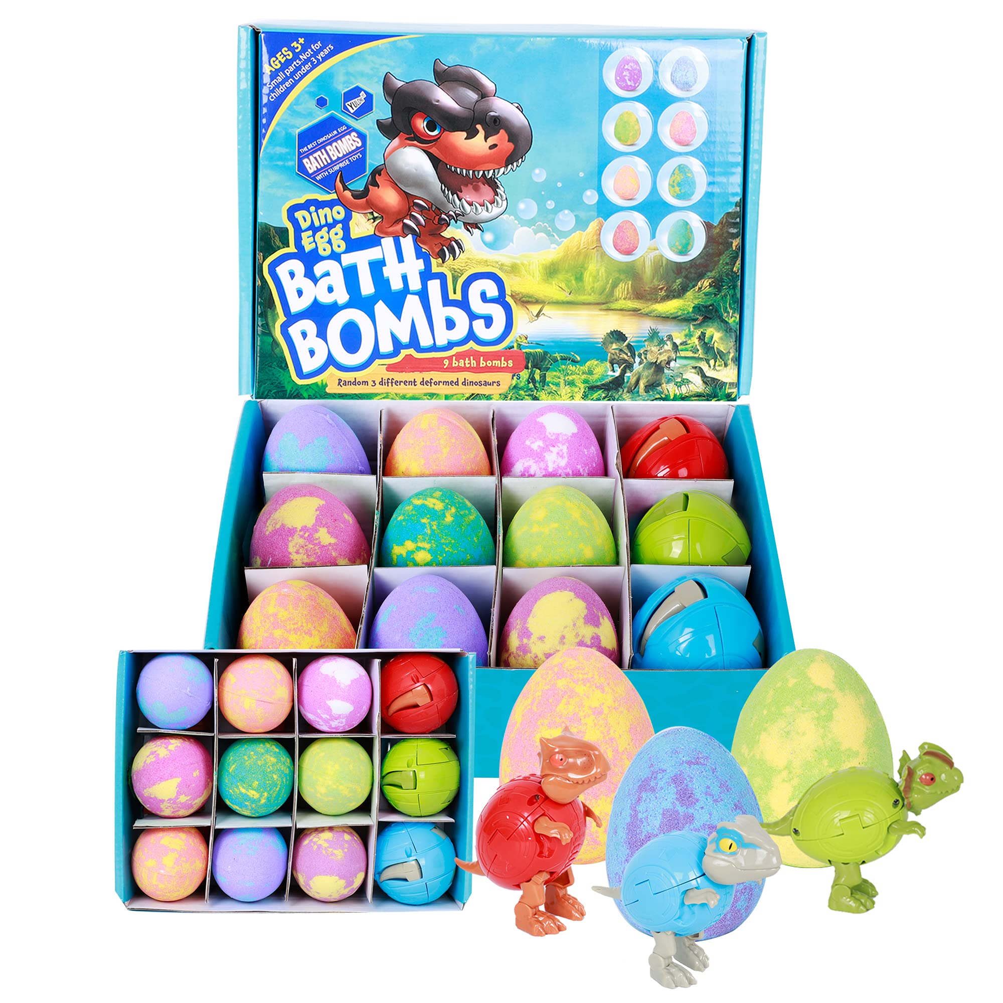 Kids Bath Bombs Dino Egg Bath Balls Kit with Surprise Deformed Dinosaur Toys , Natural and Safe Bath Bomb Set , Spa Organic Bubble Bath Fizzies ,for Boys and Girls Christmas Easter Birthday Gifts