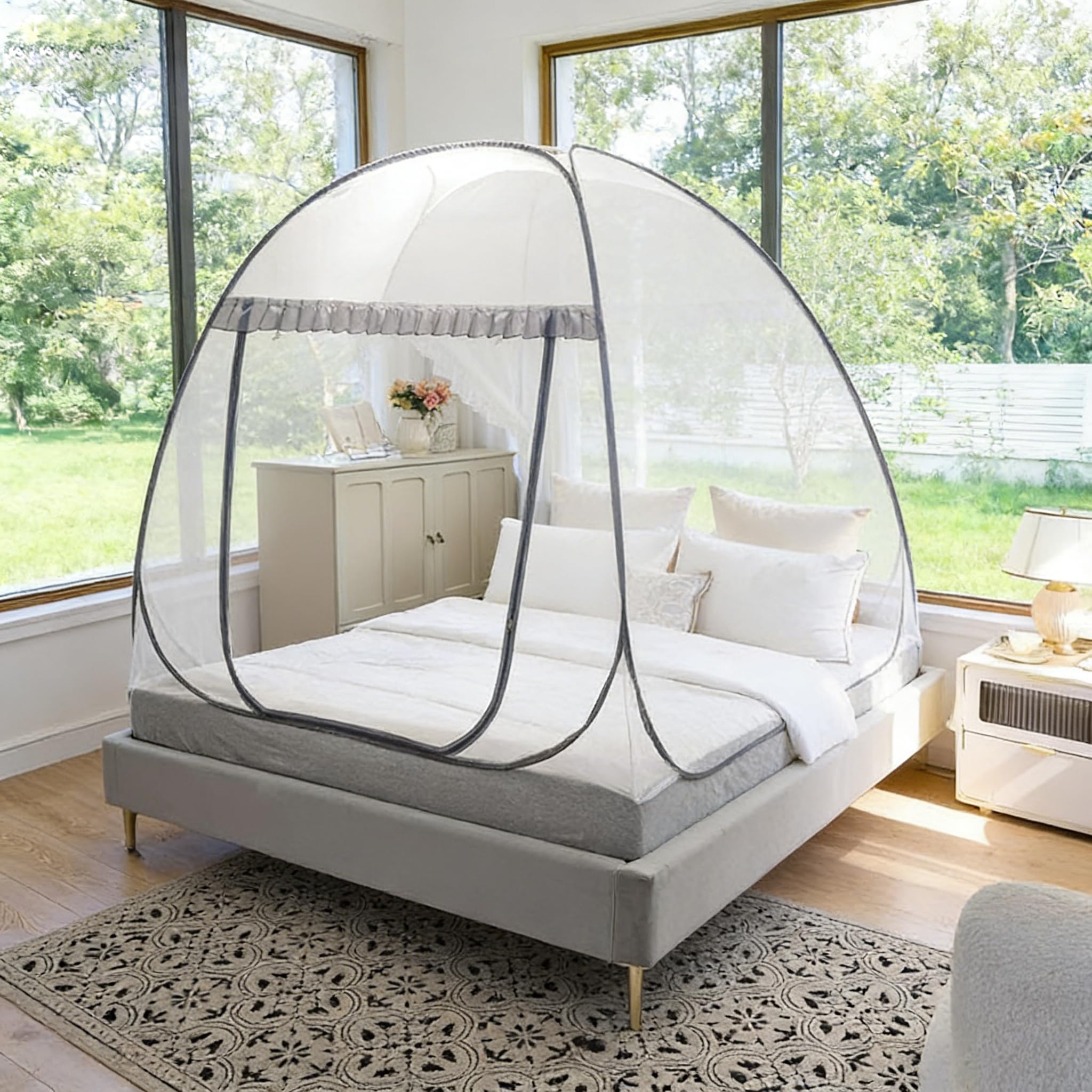 Moskitonetz Bett Pop Up,180cmX200cm Faltbares Bett-Moskitonetz,Mobiler Insektenschutz Moskitozelt,Tragbares Reise-moskitonetz,Faltbares Anti Mosquito Bites Mückennetz für Schlafzimmer,Outdoor