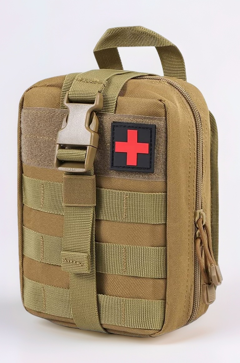 PROBEROS® Nylon First Aid Pouch for Medical Emergency Kit, Heavy Duty and Large Capacity Military Grade Rip-Away Ifak Pouch for Sports, Hiking, Camping, Traveling (Bag Only), Brown