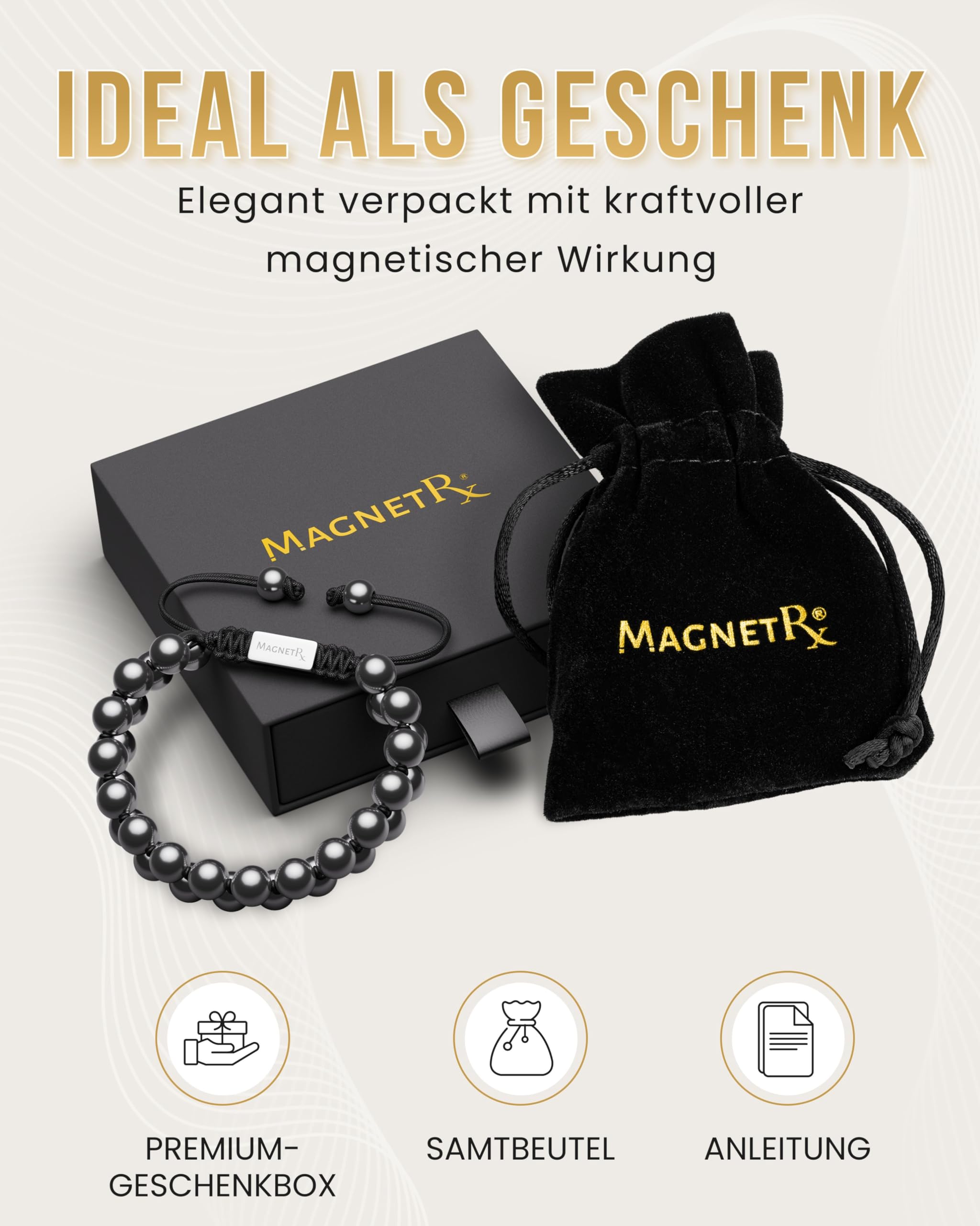 MagnetRX® Hämatit Magnetarmband - Magnetische Hämatit Armbänder mit Perlen (Double Strength 8mm)