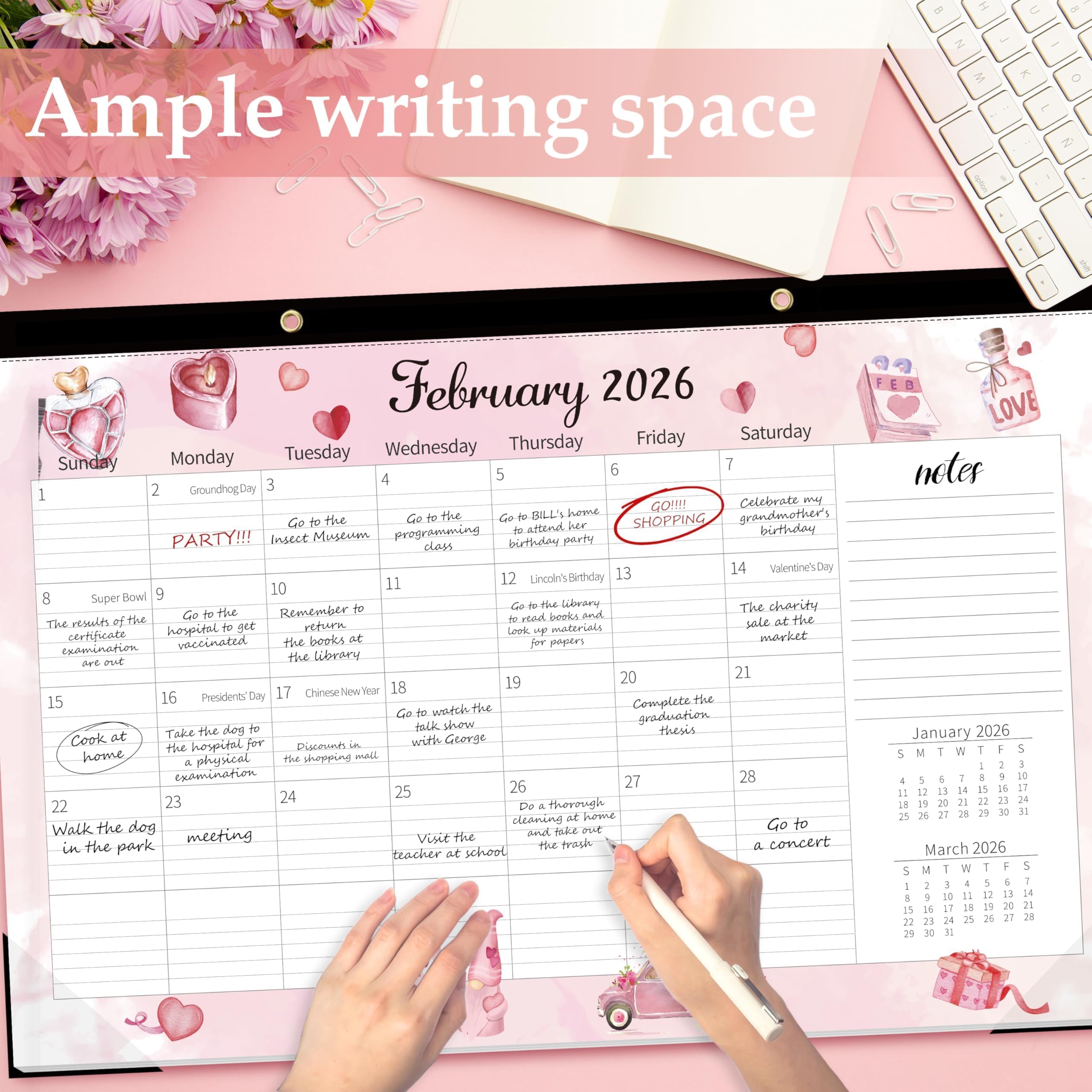 GuassLee Calendario da scrivania extra large 2025-2026, 19 mesi, 50,8 x 76,2 cm, da giugno 2025 a dicembre 2026, grande agenda mensile con design ad acquerello per ufficio, scuola e casa