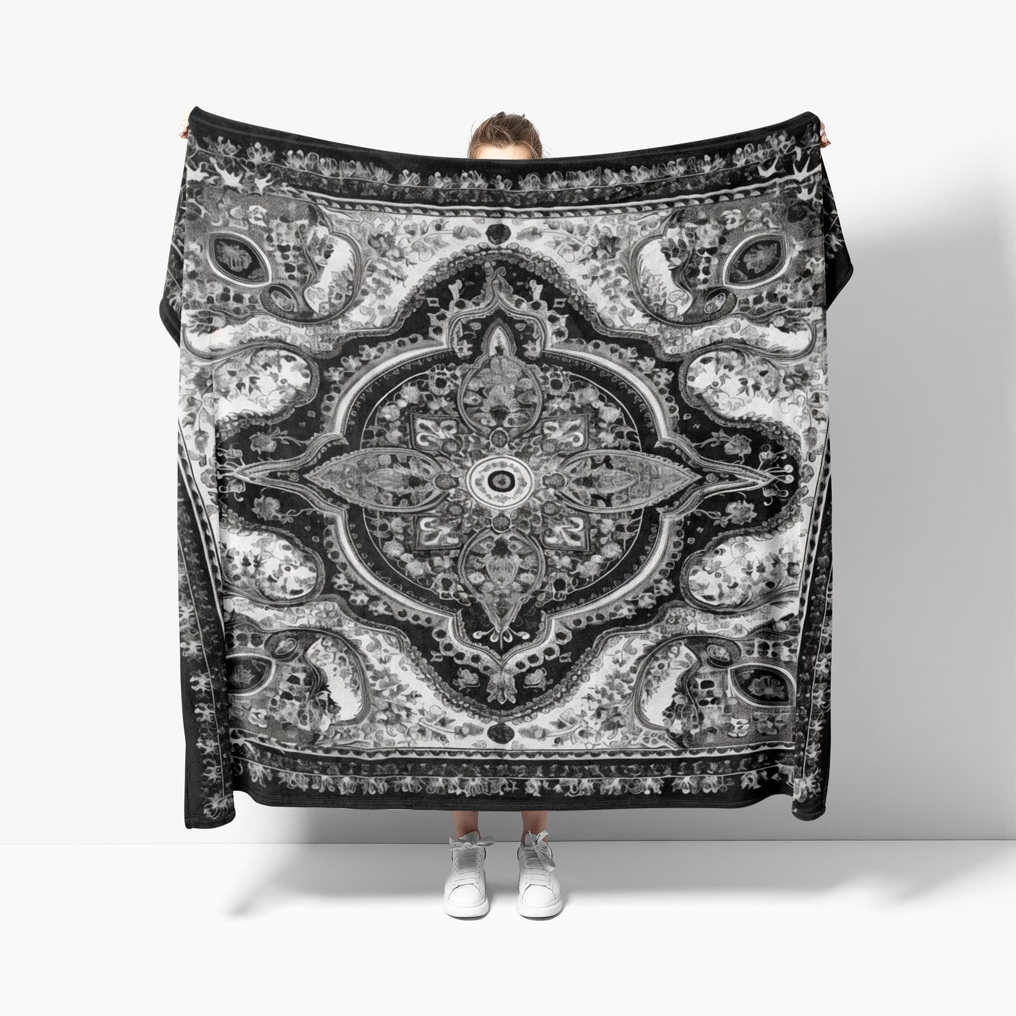 Przytulny koc 180 x 200 cm, XXL, abstrakcyjny wzór boho, super miękki i zimowy ciepły koc polarowy na sofę, kanapę i łóżko, szary, przytulny, przyjemny koc do mieszkania, koc na sofę