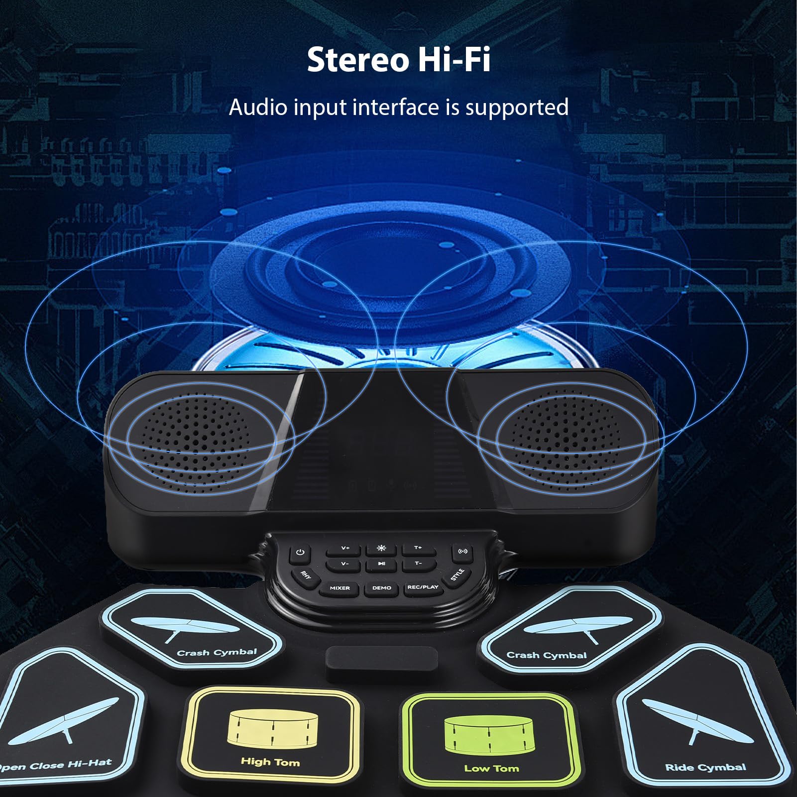 Roll Up Electronic Drum Set 10 Demo Songs Silikon Practice Pad Drum Zestaw z Bębnami i Pedałami dla Początkujących i Doświadczonych Muzyków (BLACK)