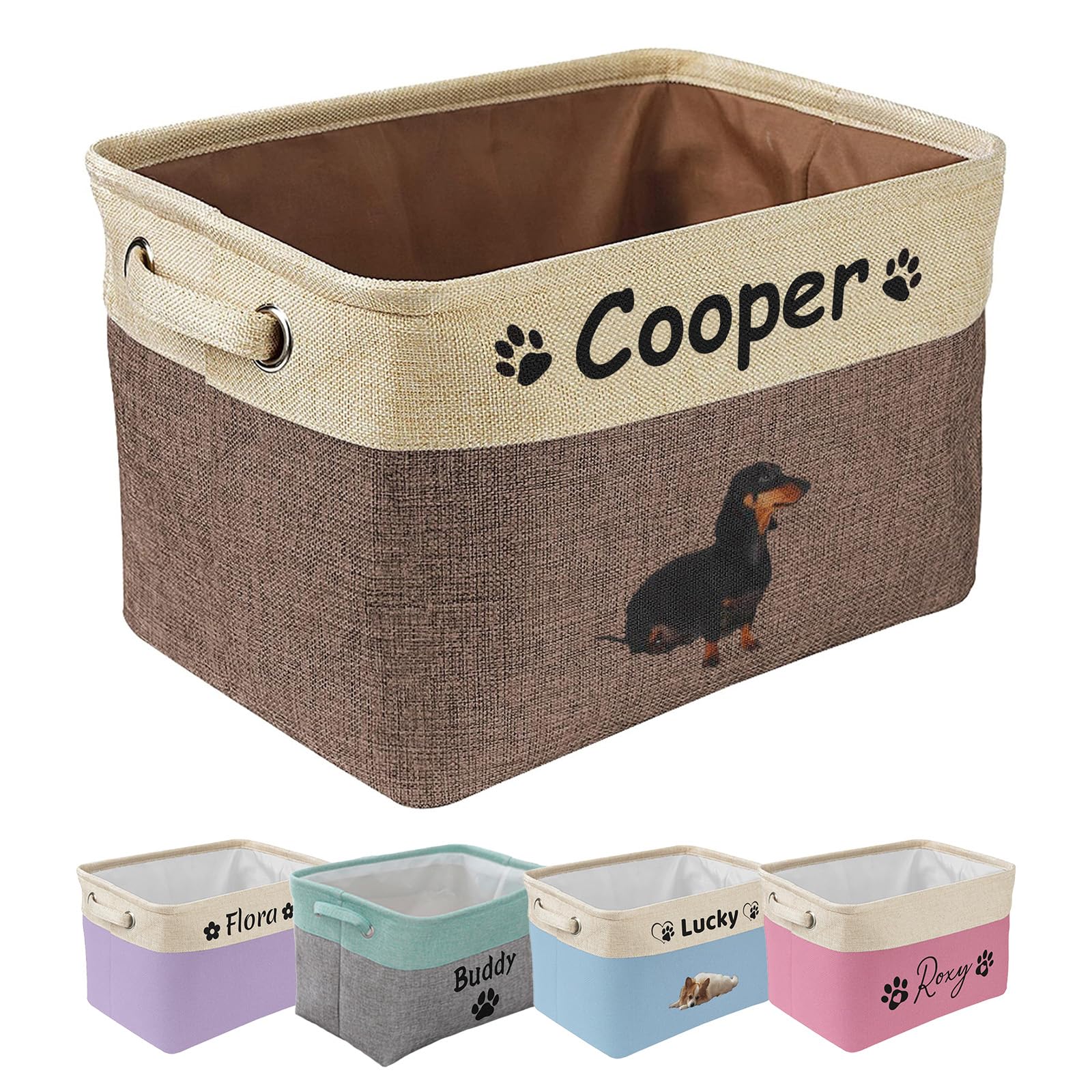 proautocss Personalised Dog Toy Basket ,Custom Dog Toy Box With Pet's Name and Photo, Collapsible Dog Cat Toy Storage Box With Handles for Organizing Dog Cat Clothes,Shoes,Pet Accessories