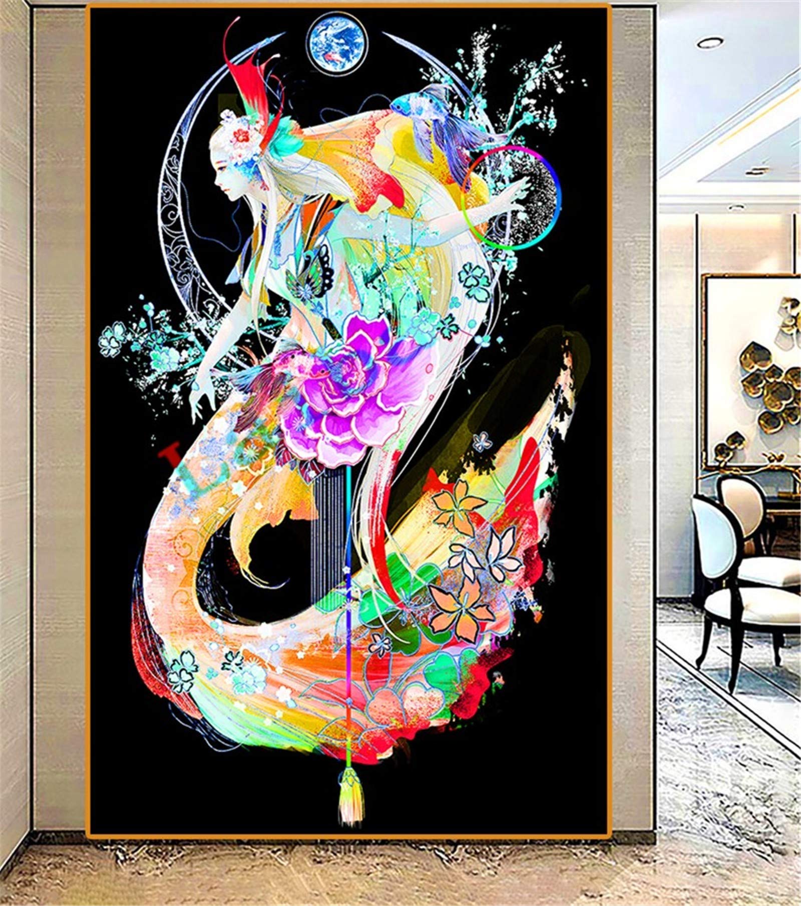 Broderie diamant complet avec strass ronds scintillants 30x90cm