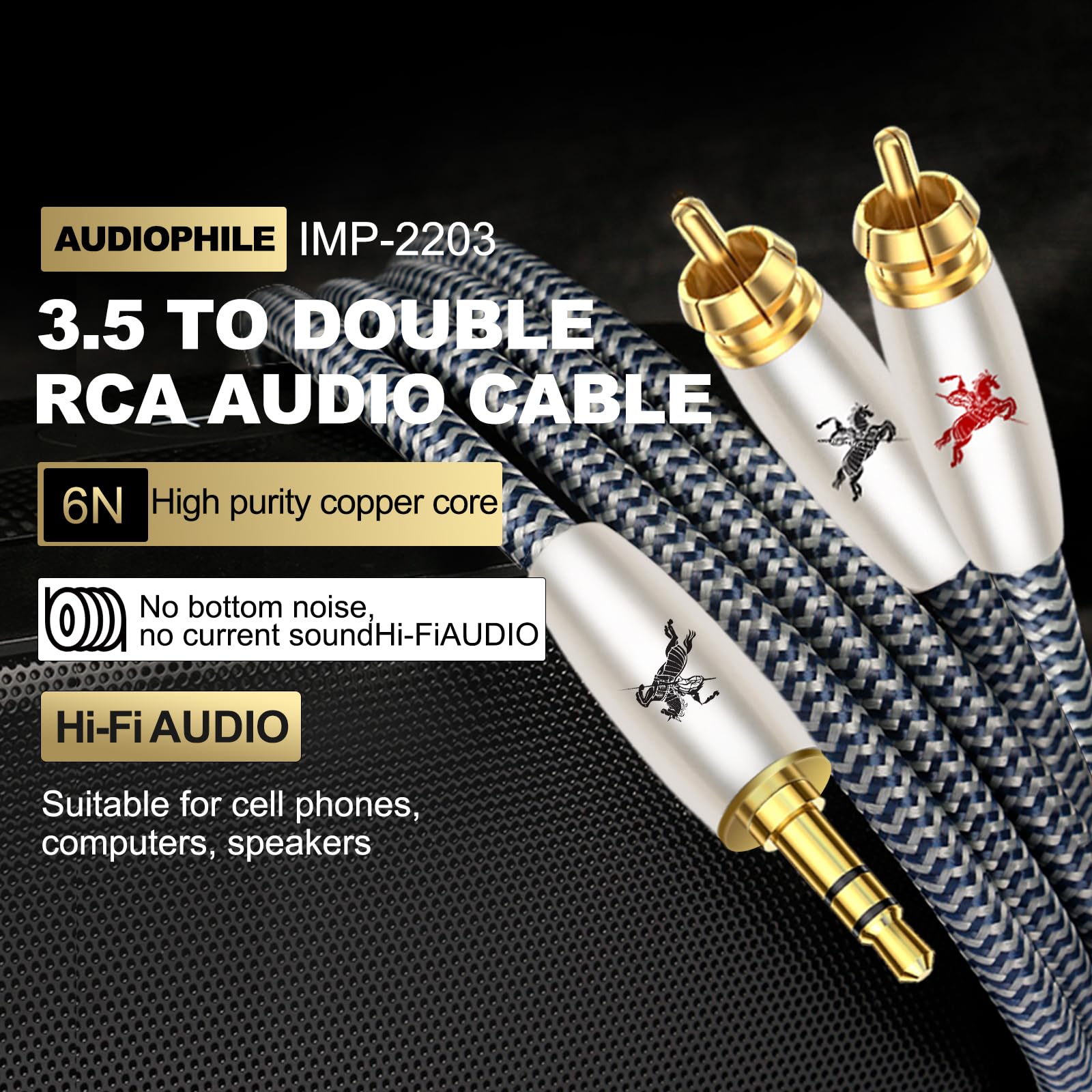 Impeto Cinch auf Klinke 3,5mm Klinke AUX auf Cinch Kabel Audiophile 3.5mm auf 2 RCA Y Splitter adapter Chinch Stereo Audio Kabel, 6N OFC für Smartphones, Tablets PC an HiFi-Verstärker 5m