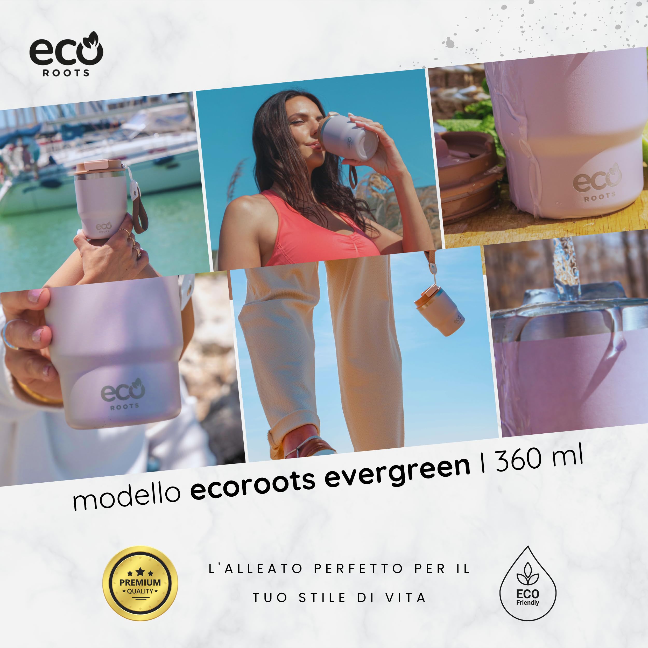 ECOROOTS Everegreen - Thermos Caffè 360 ml | Tazza Termica Antigoccia | Senza BPA | Bicchiere Termico per Caffè | Acciaio Inox | Travel Mug Bevande Calde e Fredde | Tazza da Asporto (LILLA LAVANDA)