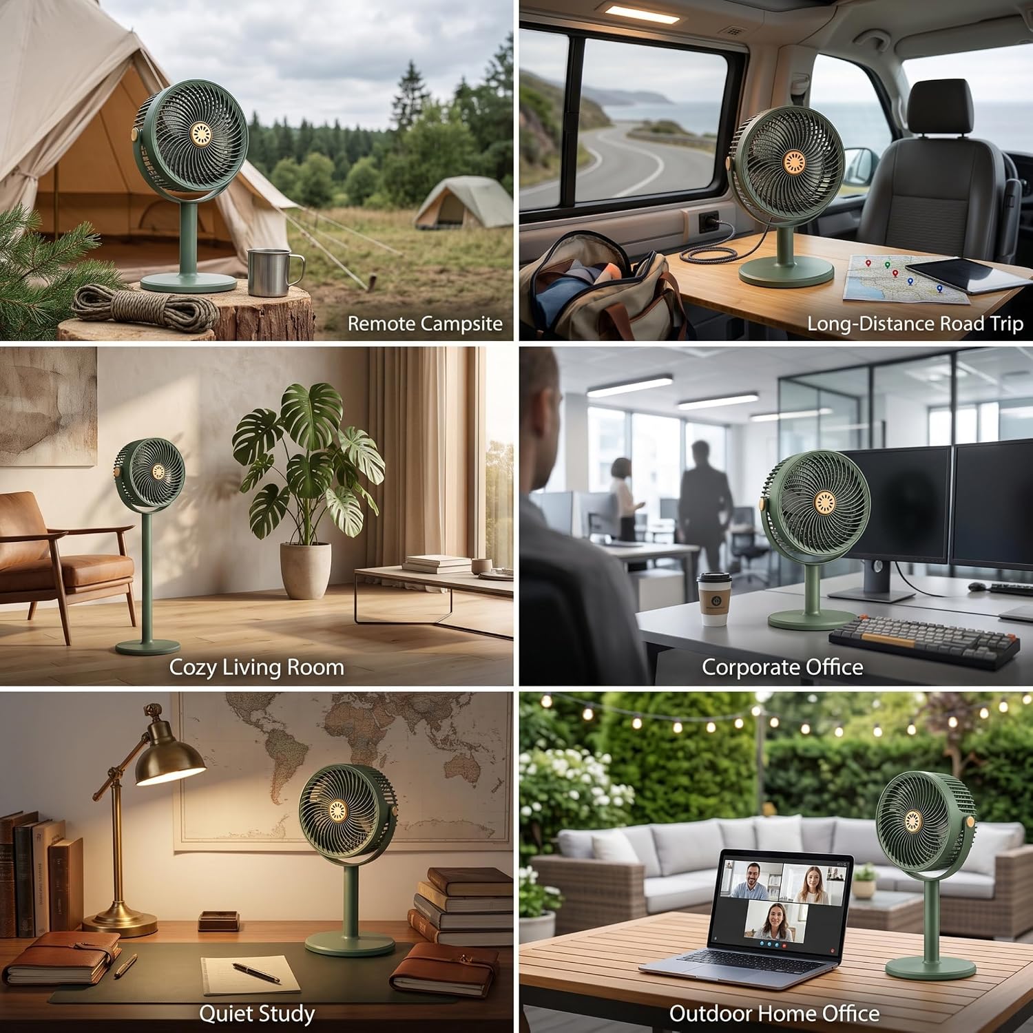 Solar Standing Fan, Portable Solar Fan with USB Light, 4-Height Adjustable Telescopic Standing Fans for Home & Outdoor, Matcha Green..