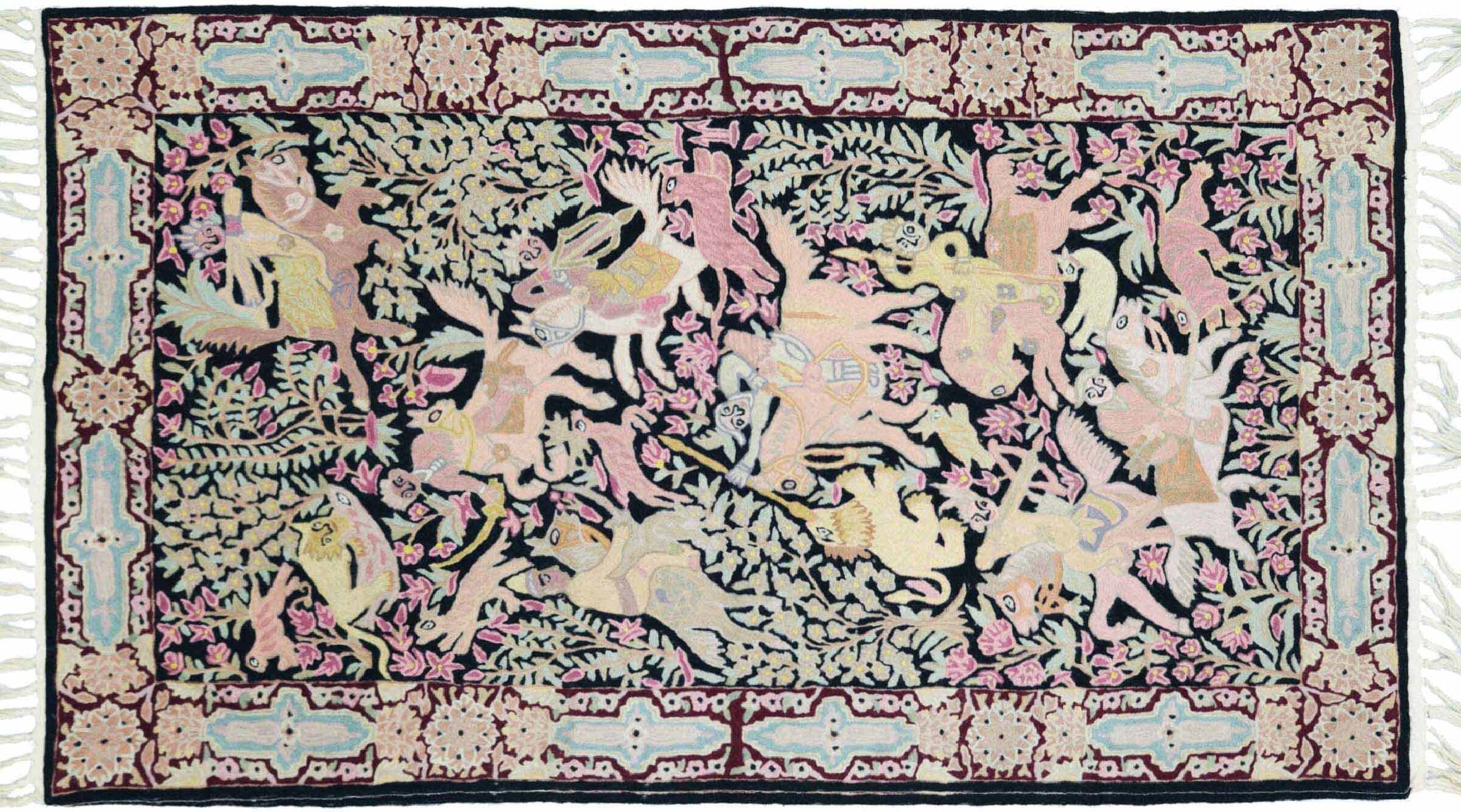 Tapis tissé à la main Chainstitch marron 90x150 cm motif animaux