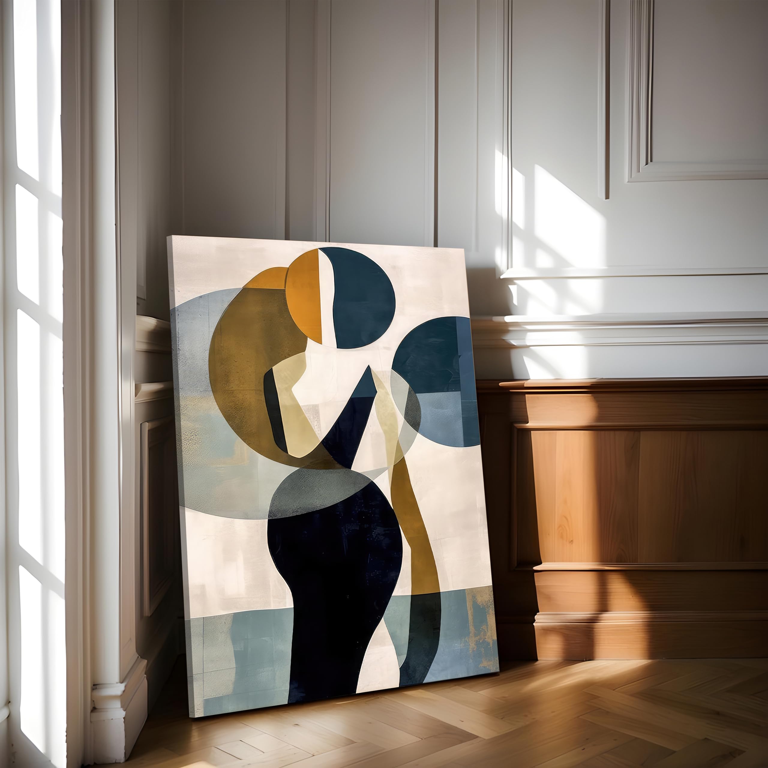 Abstract Geometric Canvas Painting - Beige, 23x35 Inch -9 Abstract Geometric Canvas Painting - Beige, 23x35 Inch -9