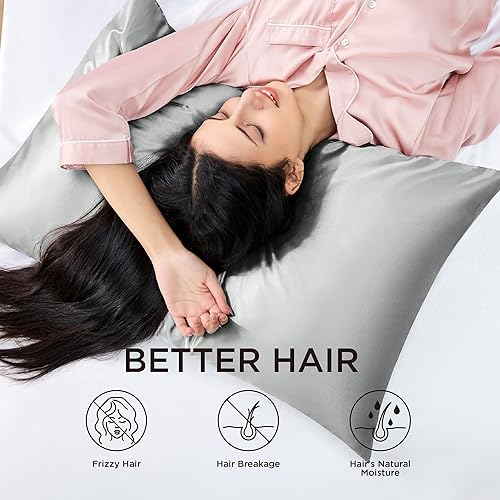 Miniatura 3 de Bedsure Juego de 2 fundas de almohada de satén para cabello y piel, color gris, tamaño King, similares a las fundas de almohada de seda, fundas de