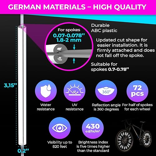 Miniatura 2 de LOOM Juego de reflectores de radios para bicicleta, 72 piezas, clips reflectantes de alta calidad de 3.1 in para bicicletas, fundas de radios de