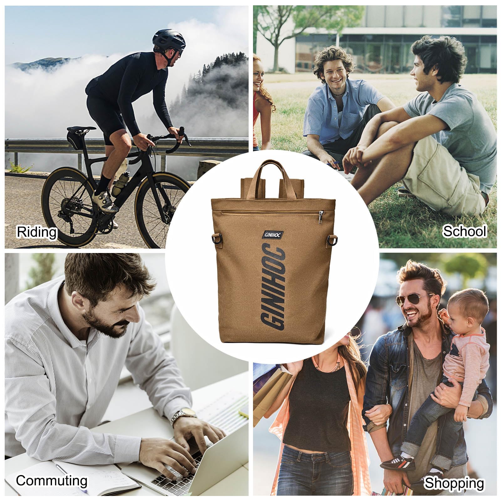 FANDARE Zaino Tela Porta PC Cartelle Zaino Donna Uomo Università Zaini Casual Borsa a Spalla Ragazzo Ragazza per Scuola Viaggio Marrone