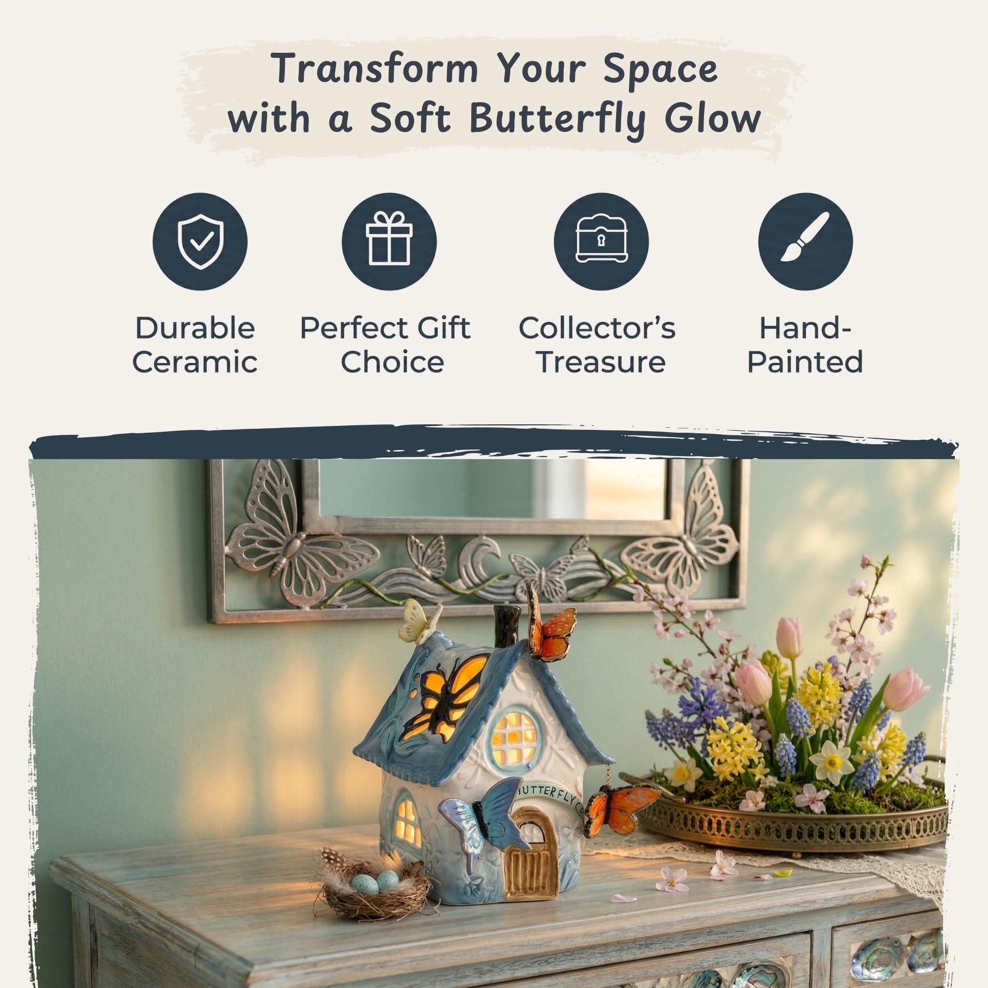 Amazon.com: Blue Sky Clayworks Butterfly Candle House, Blue, 6