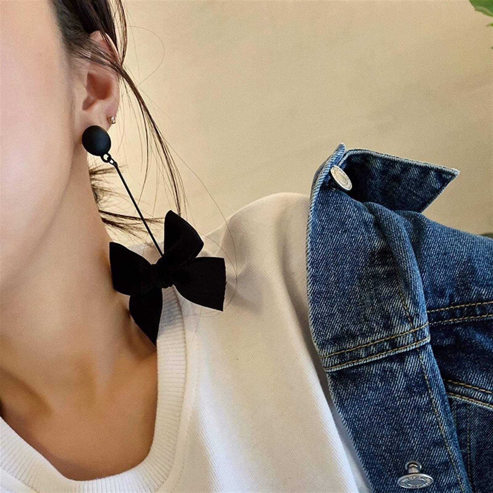 HJMMHX Damen-Ohrringe, süße Schwarze Schleife, Damen-Ohrringe, Lange modische Tropfen-Ohrringe, Schmuck-Ohrringe