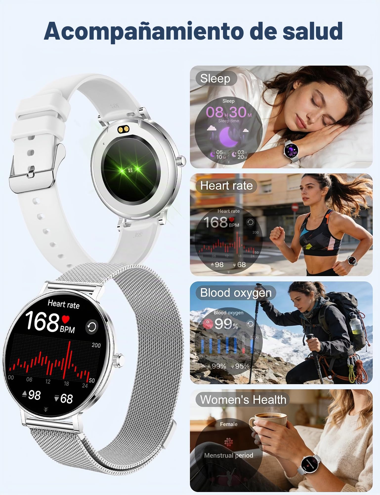 Reloj Inteligente Mujer Hombre,Pantalla AMOLED 1.32",Ultra Delgado 8mm,Batería 7 Días,IP68 Smartwatch con Llamadas BLE 5.3,Pulsómetro/Monitor de Sueño/Podómetro,Smart Watches para Android/iOS