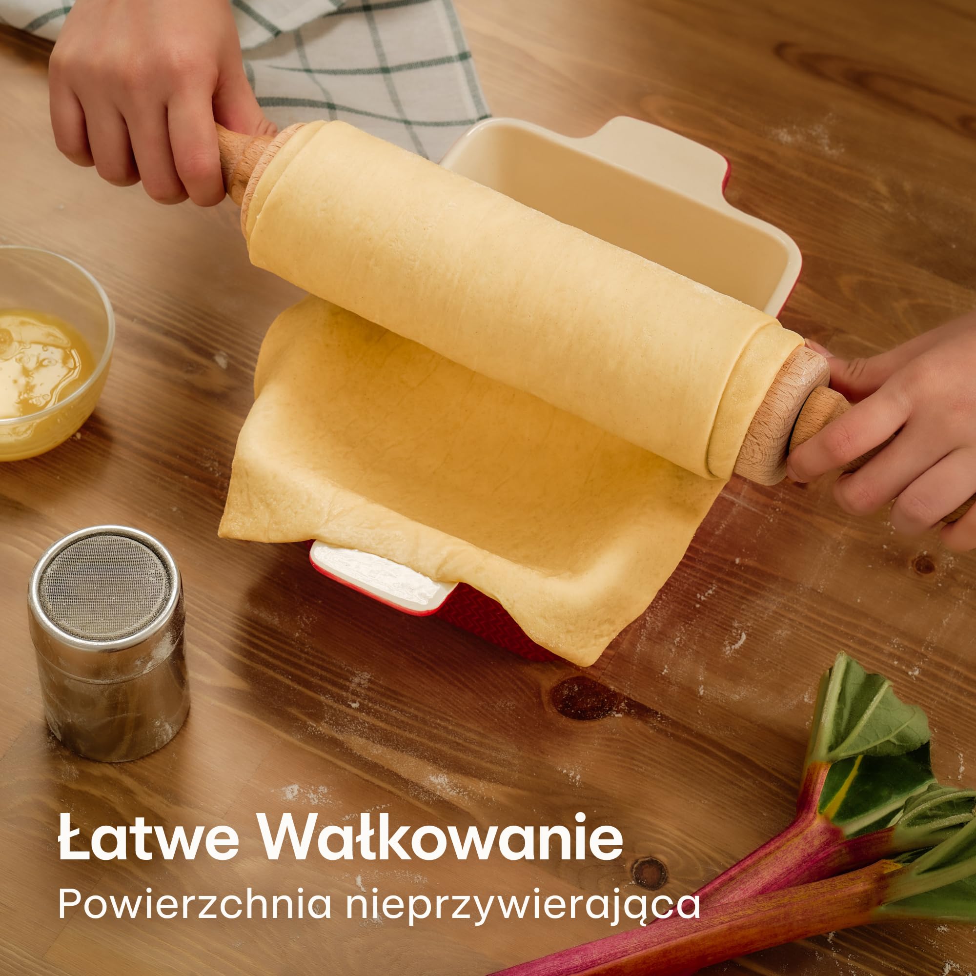 Praknu Wałek do Ciasta - Z Drewna Bukowego FSC® - Z Podziałką - Ergonomiczna Rączka - Powierzchnia Nieprzywierająca