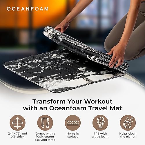 Miniatura 3 de Oceanfoam Tapete de entrenamiento de viaje, tapete de ejercicio plegable de 0.3 pulgadas de grosor para yoga, pilates y fitness, tapete