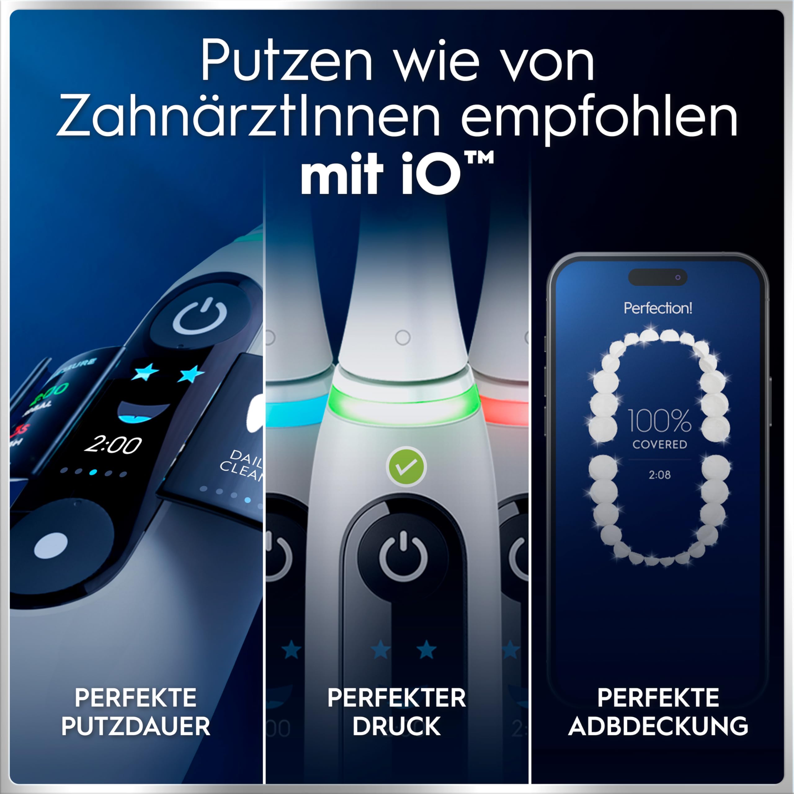 Oral-B iO Series 6 Elektrische Zahnbürste Grau PLUS Ausgewählte Original Oral-B iO Aufsteckbürsten Schwarz 7x