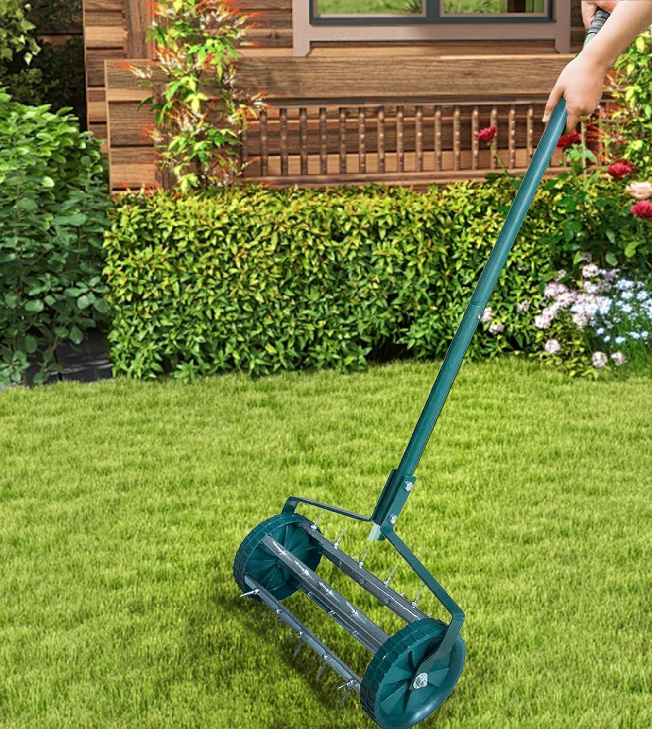 THUNDERBAY Upgraded 18-Inch Lawn Aerator Garden Yard Heavy-Duty Spike Grass Rotary Manual Lawn Aerating Tool