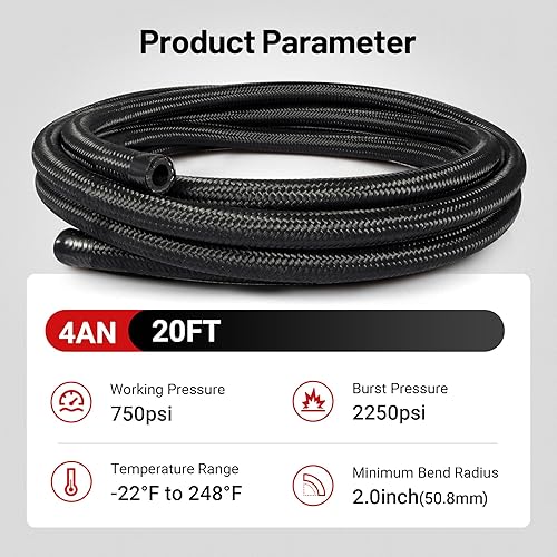 Miniatura 10 de EVIL ENERGY 6AN Fuel Line, AN6 Manguera de combustible trenzada de nailon CPE 16 pies, color negro