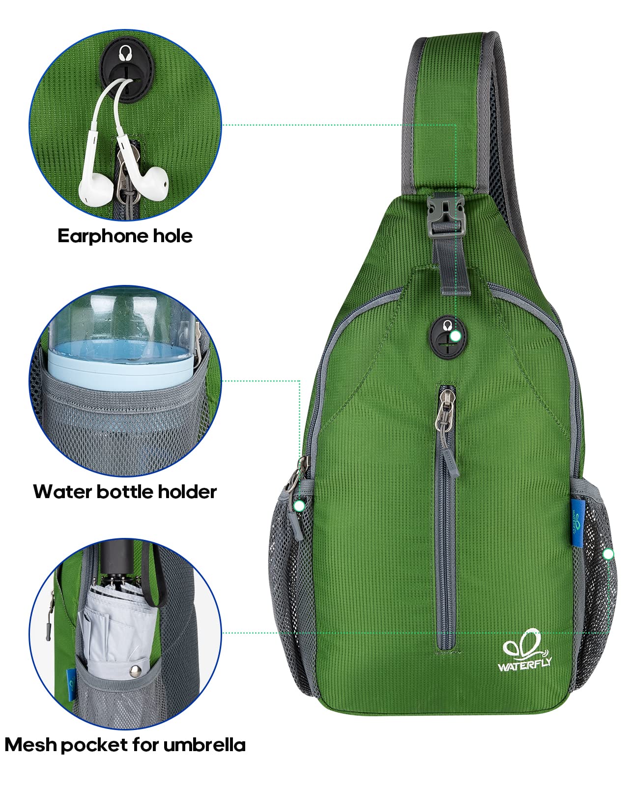 WATERFLY Crossbody Sling Backpack Sling Bag Travel Hiking Daypack view 5