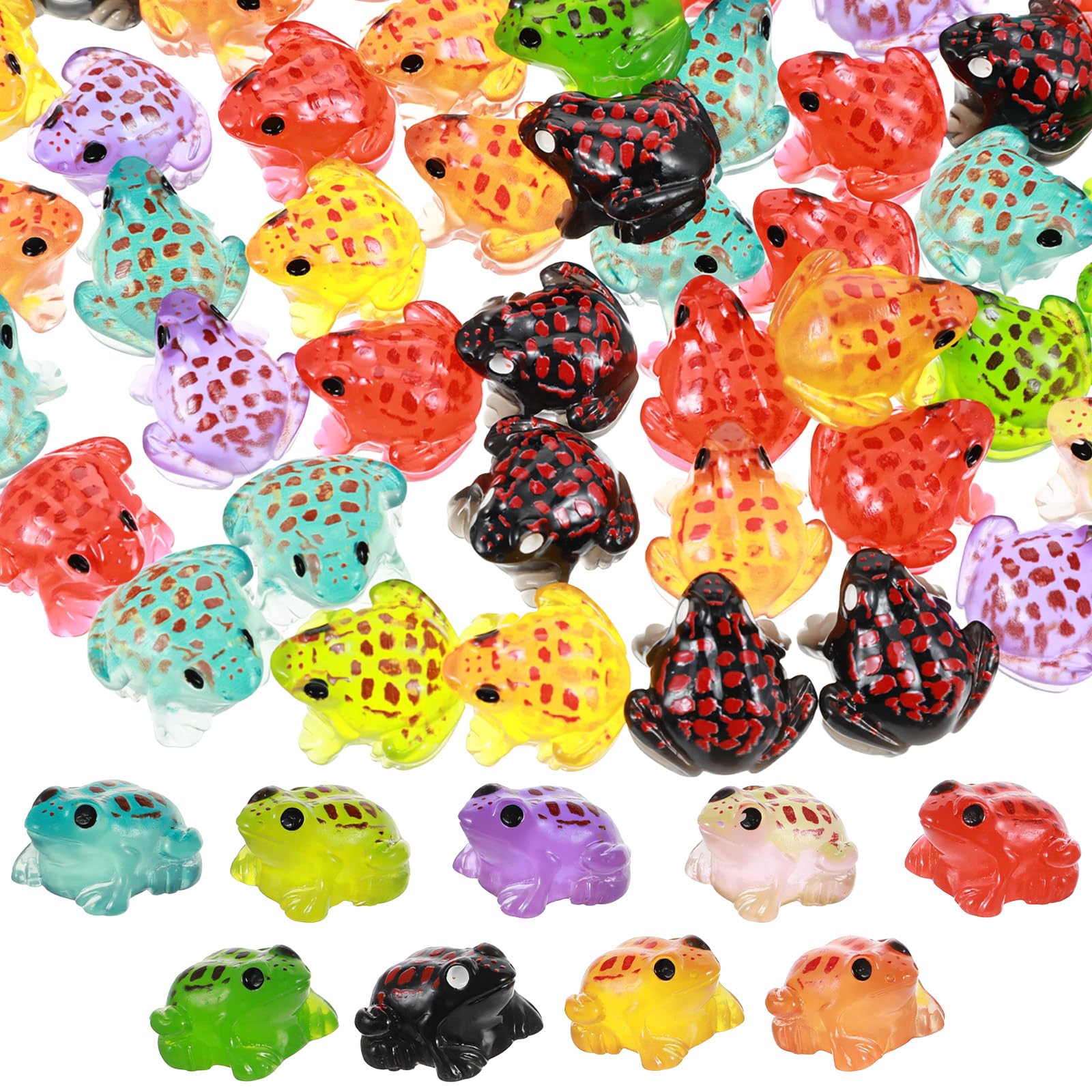 Xinjoduz 50pcs Mini Resin Frog Figurines, Glow in The Dark Tiny Frogs for Miniature Garden, Moss Landscape, Dollhouse, DIY Craft Decor