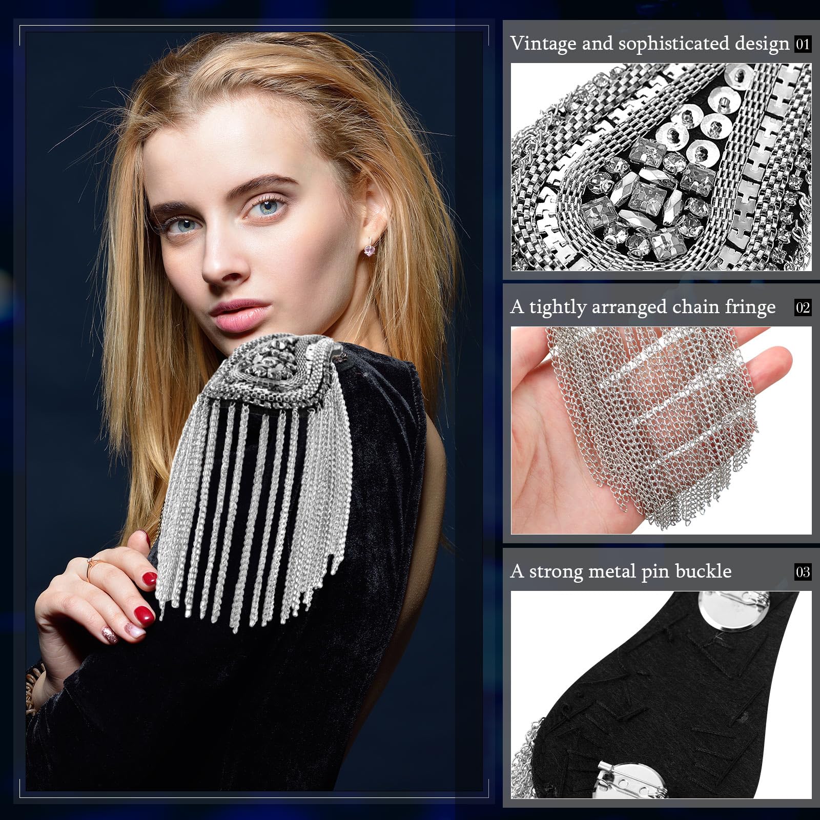 Zilveren schouder patches kwast keten pak Crystal epaulet Fringe schouder badge Rhinestone stoffen voor bruiloft Dance Costume - België