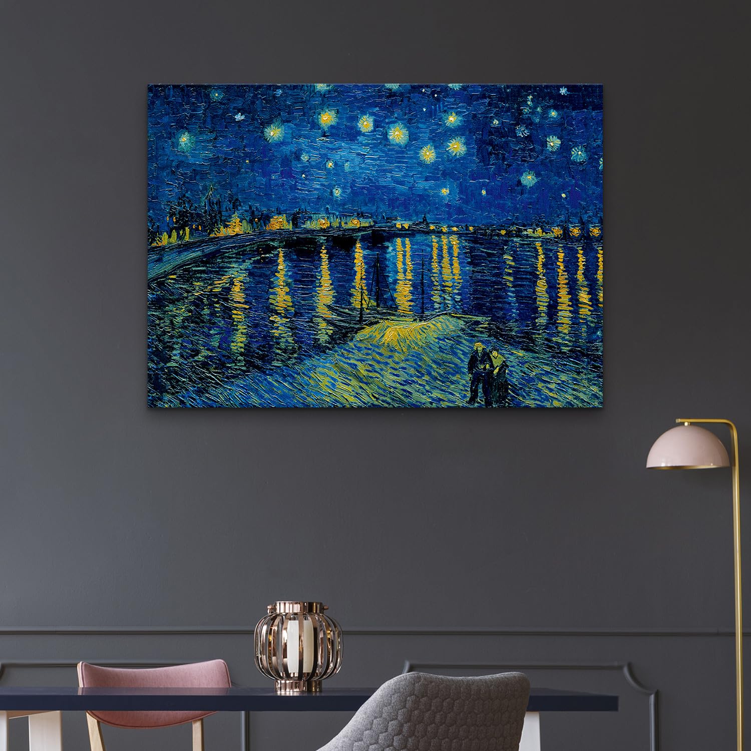 Lienzo Decorativo 140x70 Cm Giallobus - Cuadro - Vincent Van Gogh - Noche Estrellada - Lienzo Con Marco Estándar - 140x100 Cuadros Salon