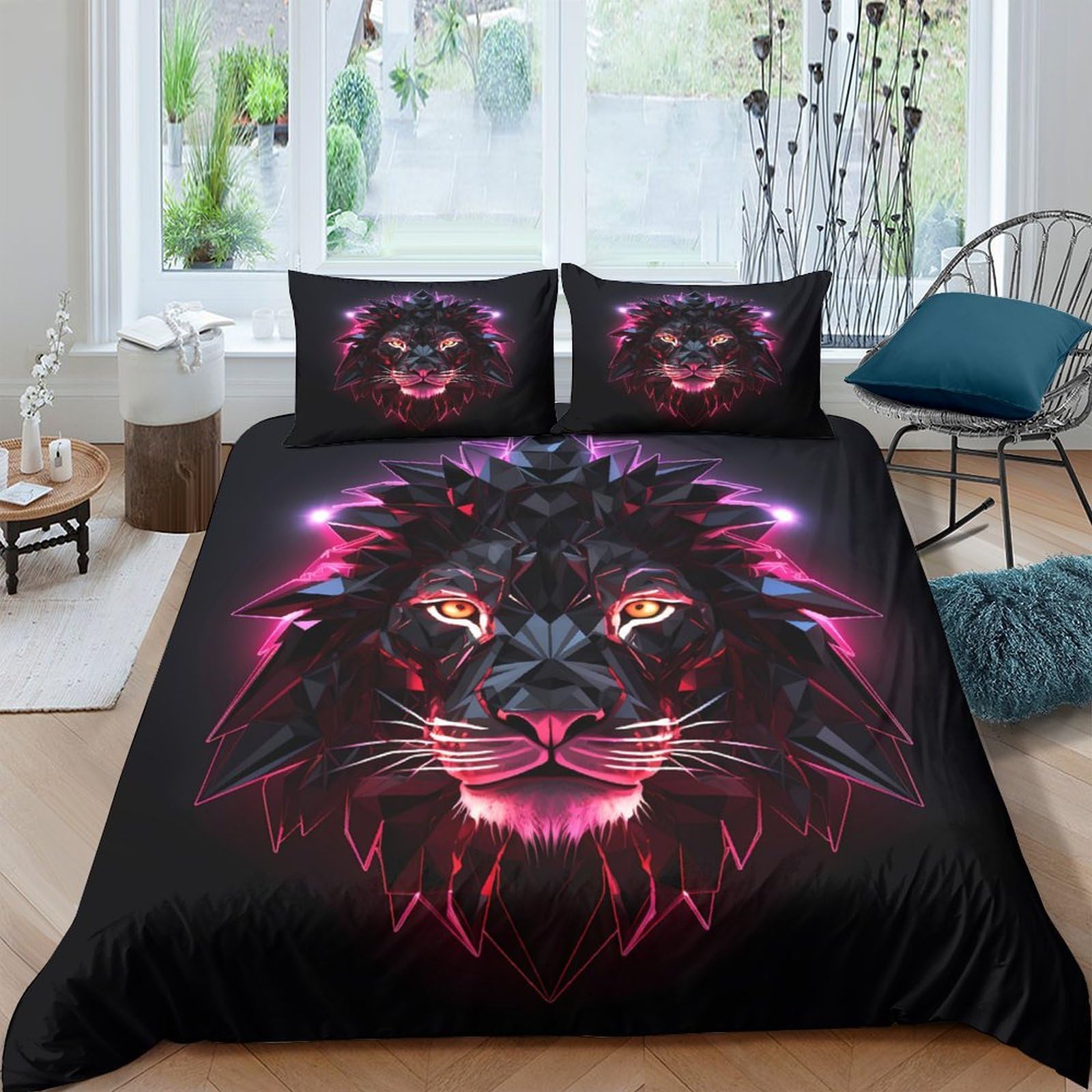 Ctjqhvkz Style-6 3D Printed Neon Lion Fitted Sheet Microfiber Soft Breathable Purple Glowing Face Bed Cover For Bedroom Decor Single（135X200cm）