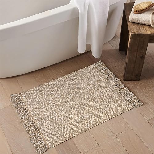 Tiveney Alfombras pequeñas de baño de 2 x 3 pulgadas, alfombras tejidas a mano color bronceadocrema para entrada interior, alfombras de cocina