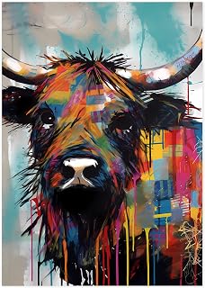 Highland Cow Giclee Print, Abstract Animal Portraiture, Modern Wall Decor, Graffiti-Inspired Art, Colorful, Expressive, Street Art Aesthetic