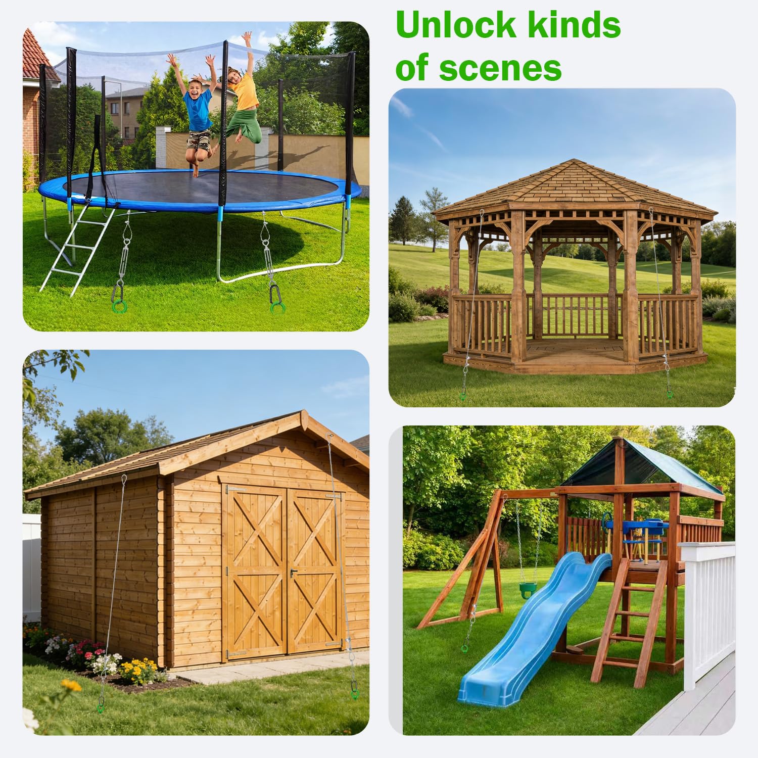 Kit di ancoraggio per capanno da 76,2 cm, ancoraggio a tripla elica con cavo zincato da 15,7 m, 4 tenditori e adattatore per trapano, ancoraggio a coclea verde per baldacchino, gazebo