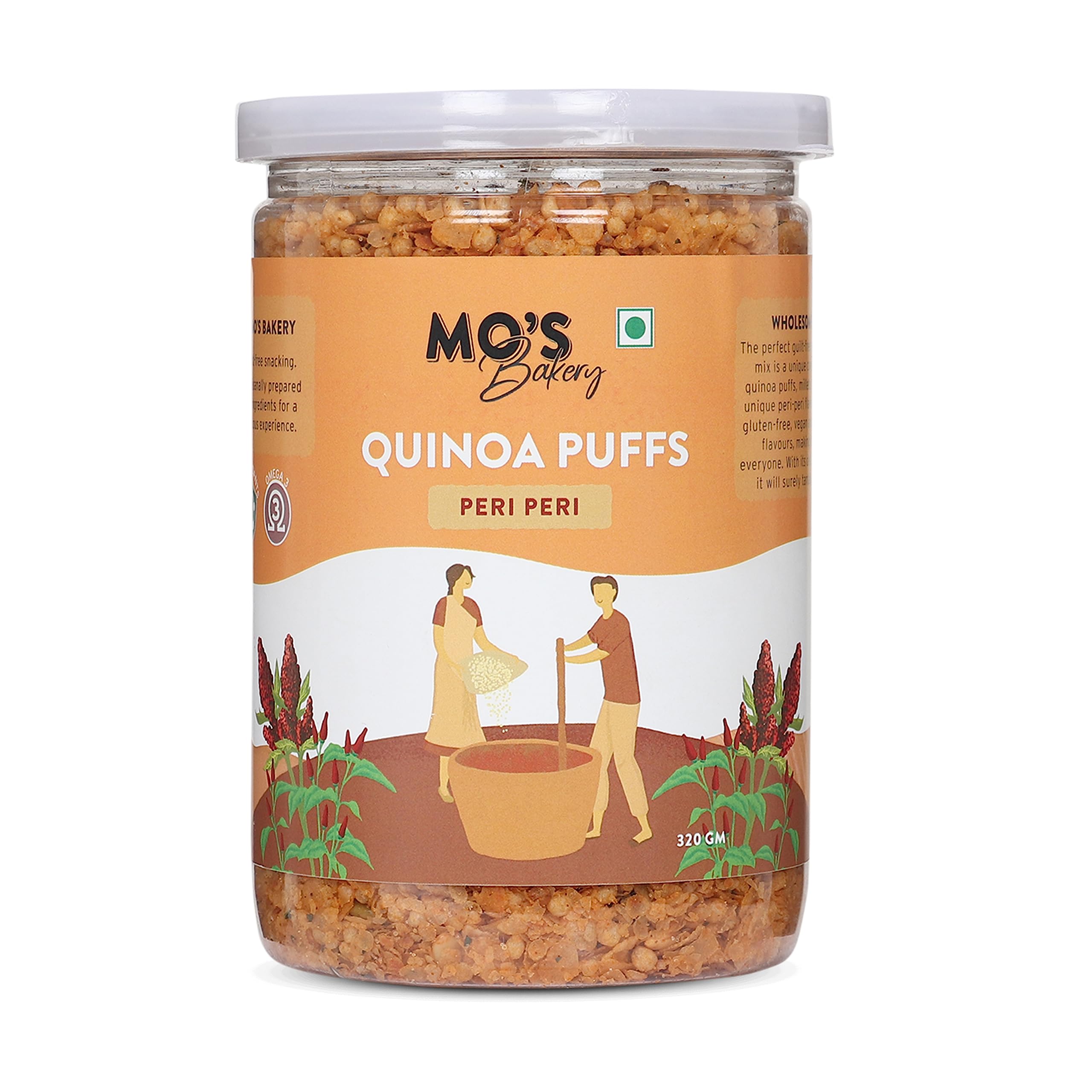 Mo's Quinoa Puff Peri Peri Mix 320 gms | High fiber | Clean Ingredients | Source of Protein