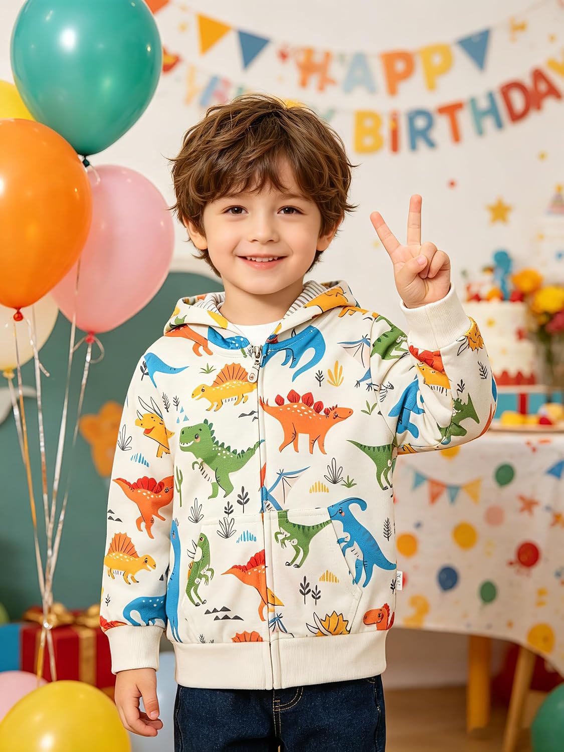 Akyzic Baby Boys Zip Up Hoodie Toddler Boys Jacket Cartoon Winter Long Sleeve Hooded Sweatshirt Tops Fall Coat Kids 2-7 Years