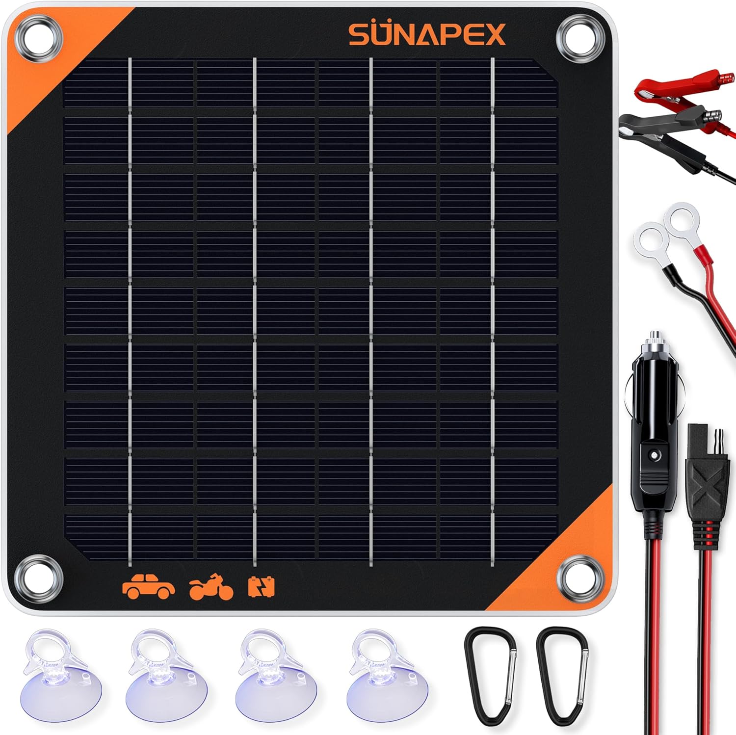 SUNAPEX 5 Watt Solar Car Battery Charger 12 Volt Waterproof Solar Powered Battery