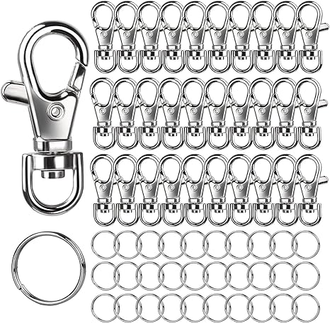 LEOBRO 60PCS Metal Swivel Snap Hooks and Key Rings, 30PCS Small Lobster Claw Keychains Clasps and 30PCS Key Chain Ring for Keychain Clip, Key, Jewelry Making, Art Crafts, Silver
